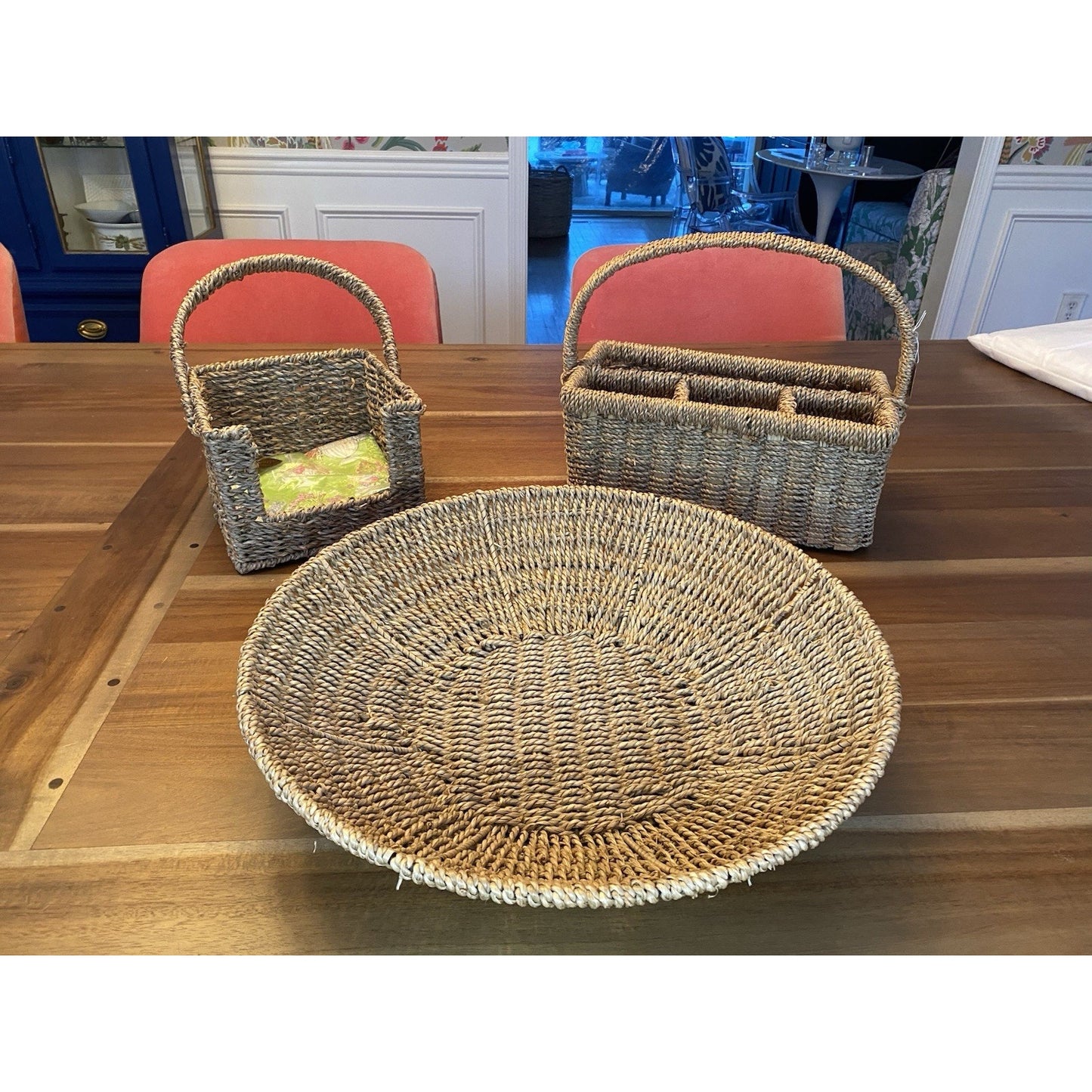 Natural Woven Hyacinth 4 Compartment Storage Organizer Tabletop Basket Bin