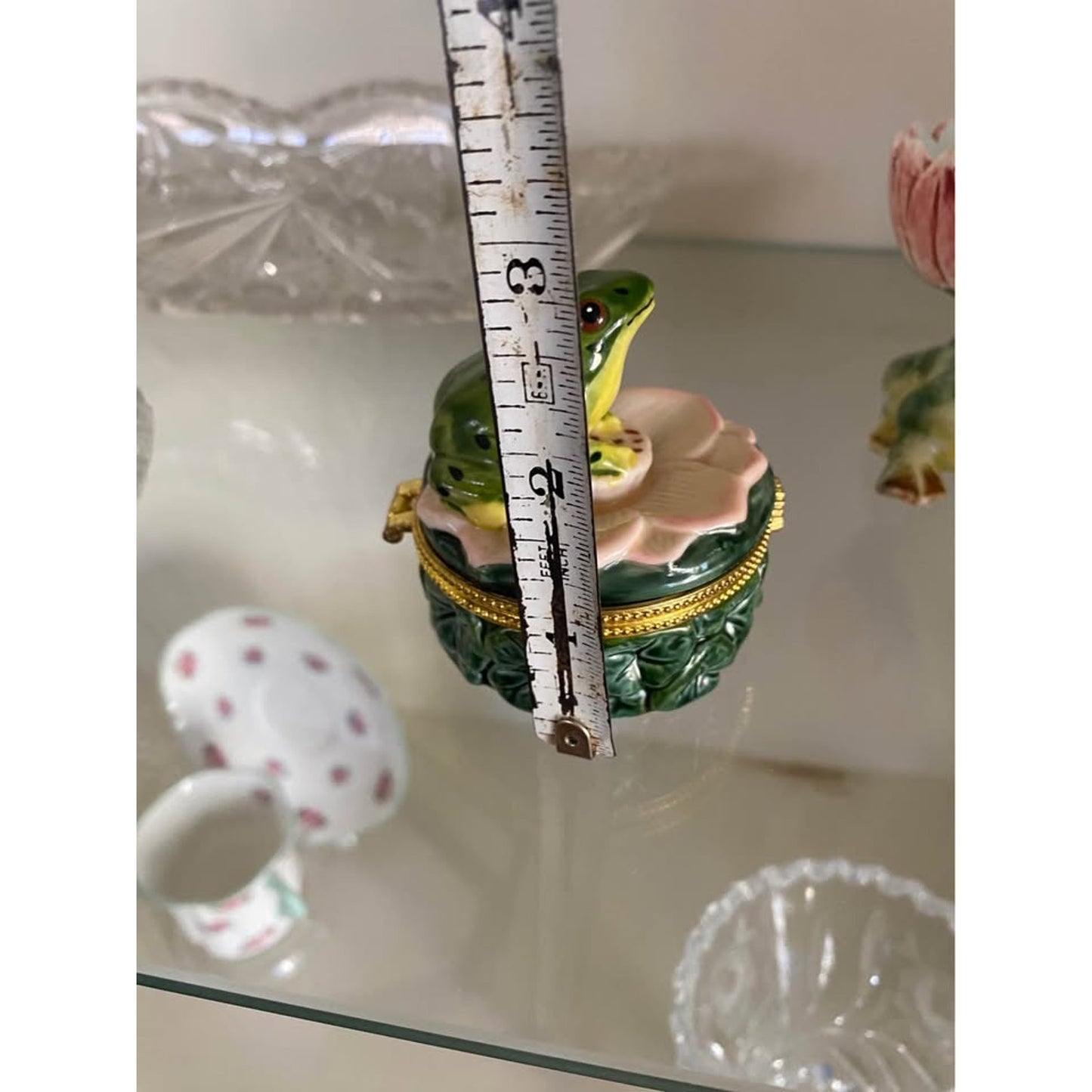 Frog on a Pink Lily Pad Trinket Box