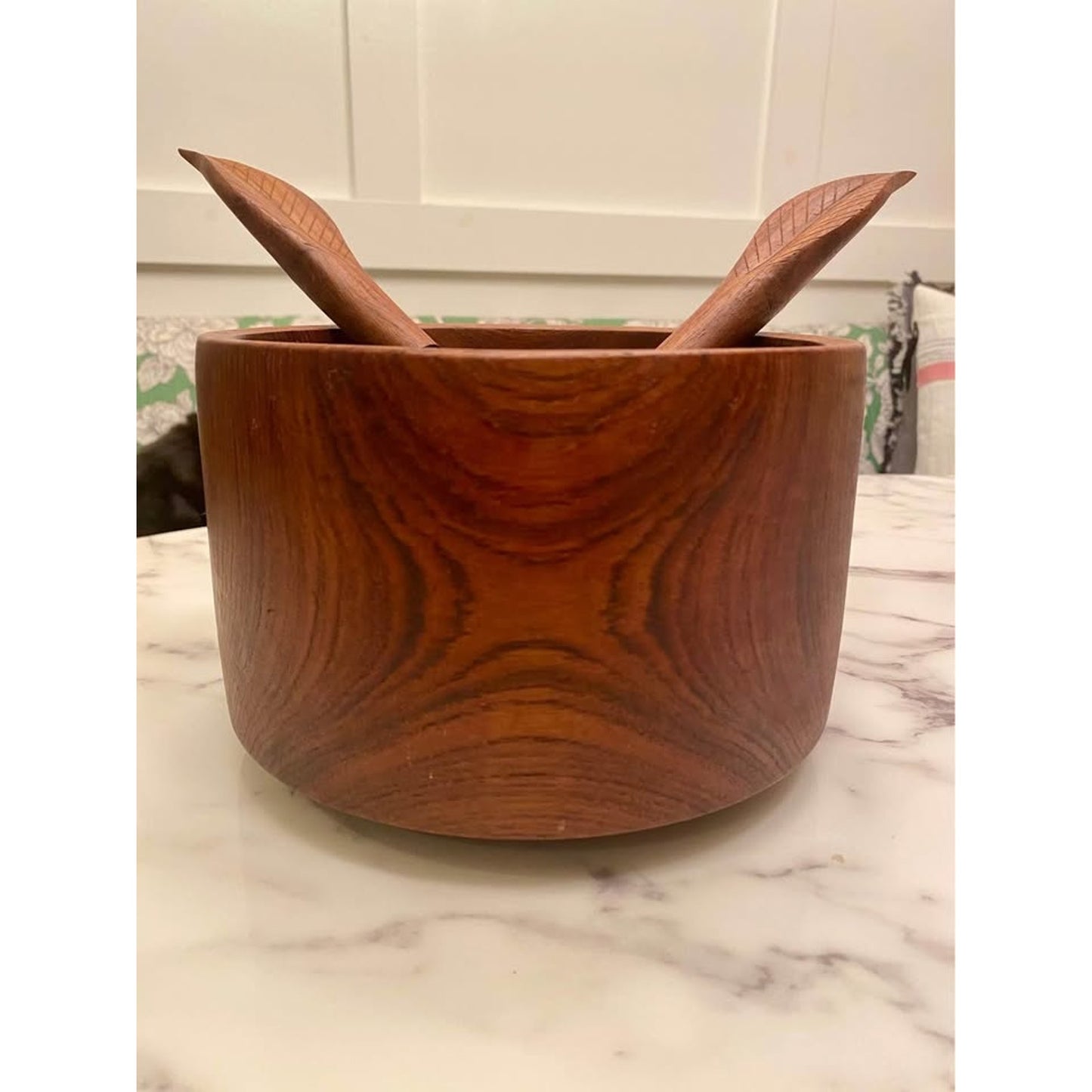 Carved Wood Salad Bowl and Serving Utensil Set