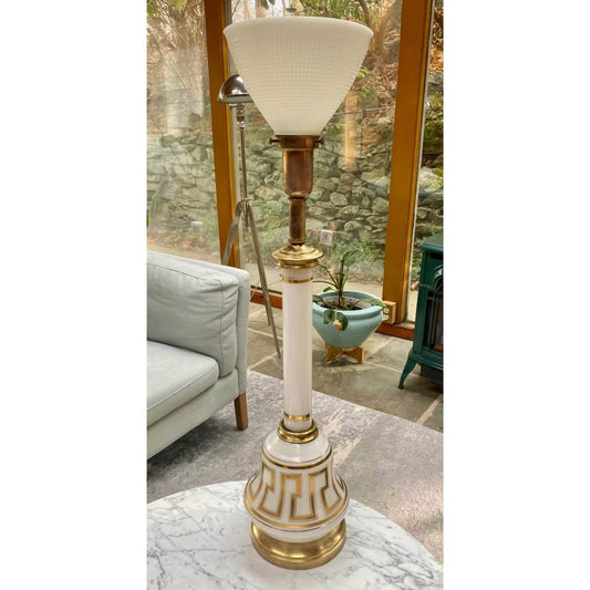 vintage pair of Greek key Torchiere lamps