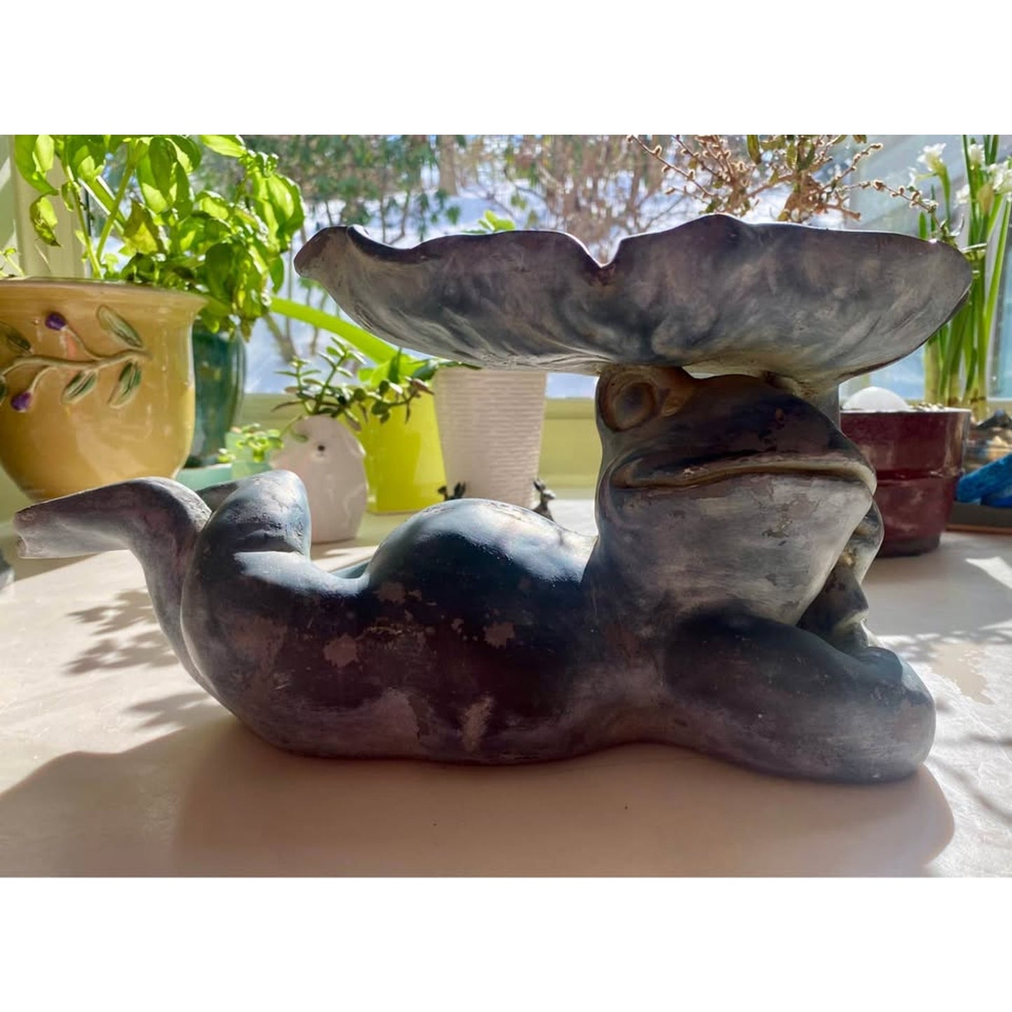 Reclining Frog Bird Feeder