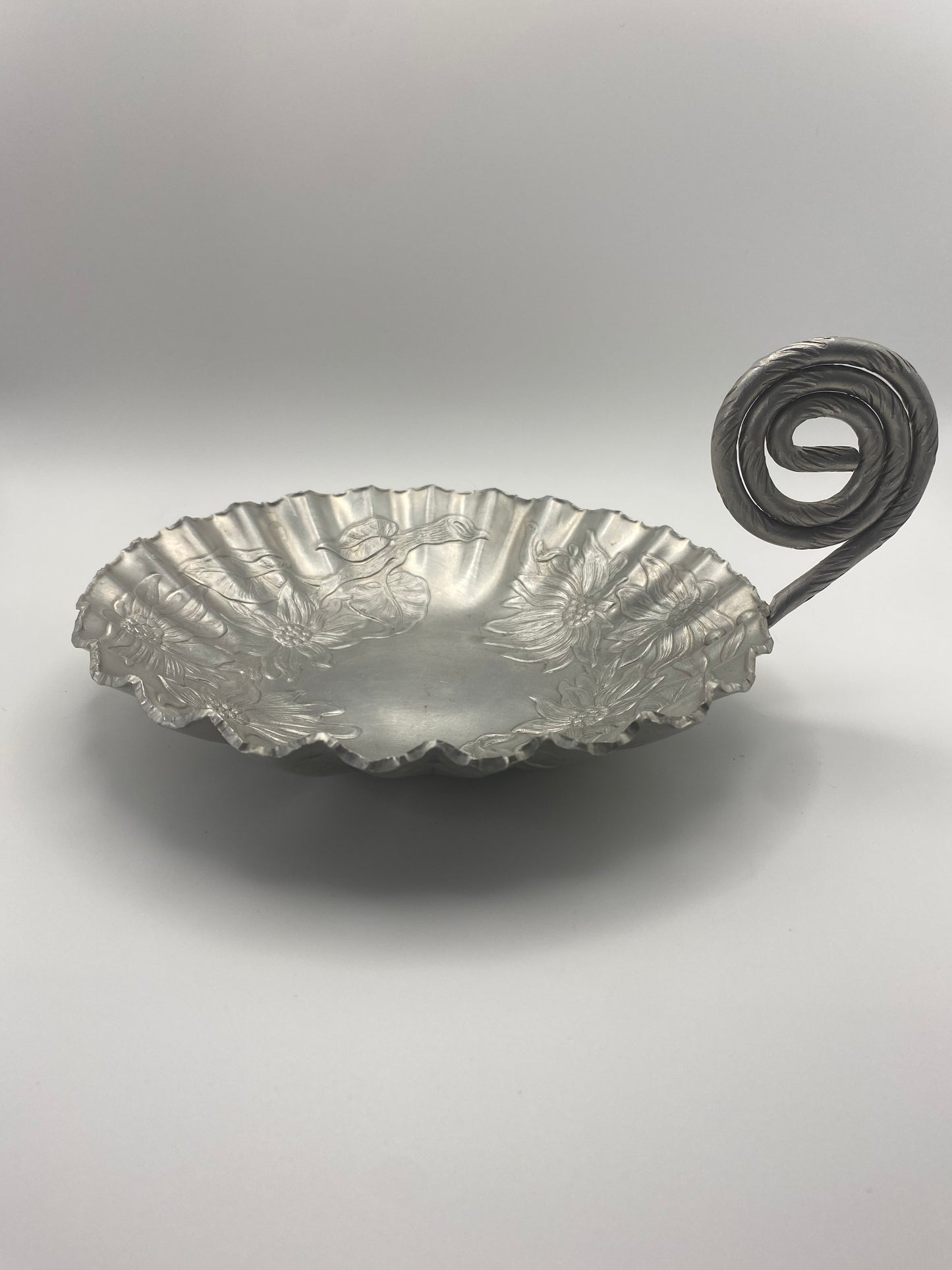 Hand Wrought Hammered Aluminum Sunflower Candy Dish