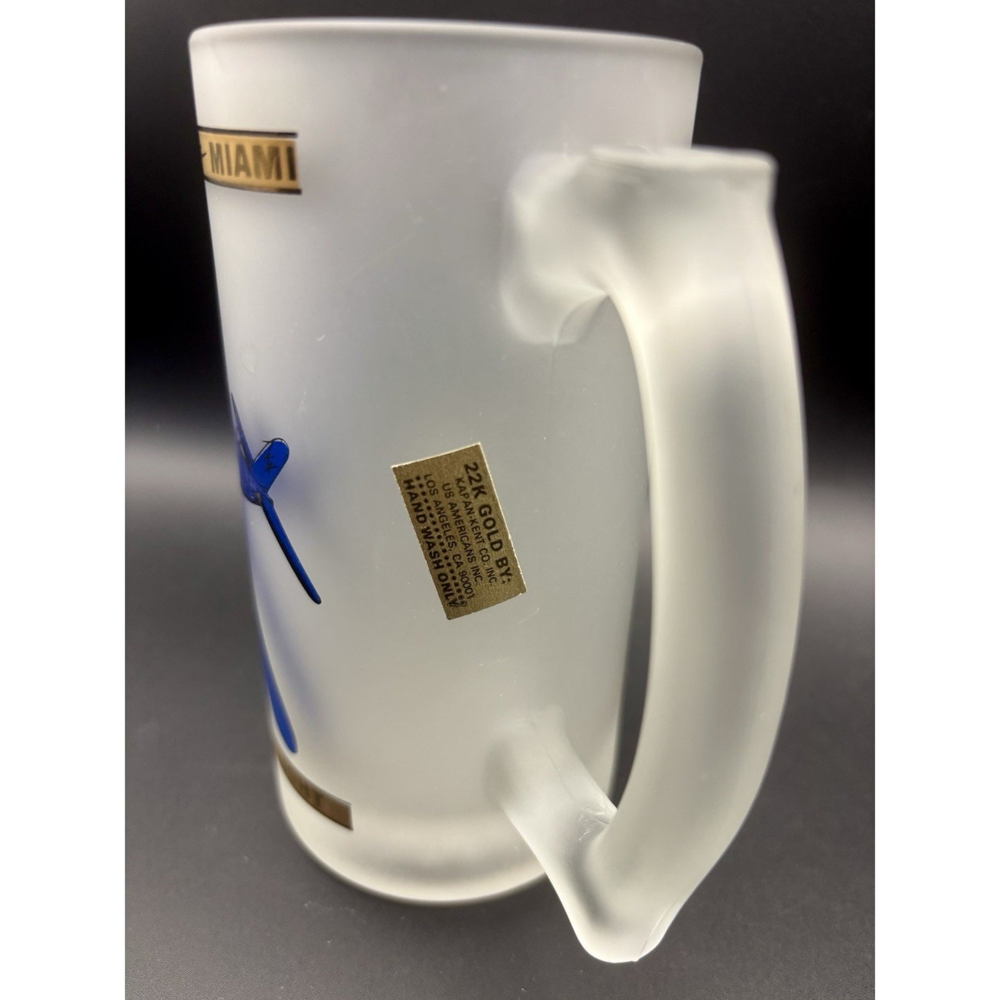 Vtg Miami Frosted Glass Mug Kapan Kent 22K Gold Accent Airplane Collectible Mug