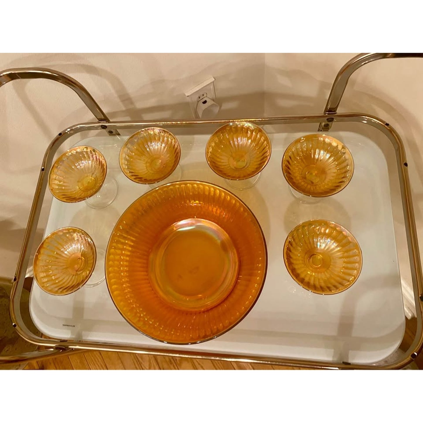 Vintage Carnival Glass fruit bowl and footed berry bowls