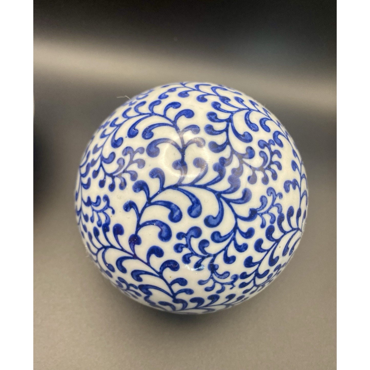 Vintage Porcelain Carpet Ball Lot of 2 Cobalt Blue White Chinoiserie Ceramic 4"