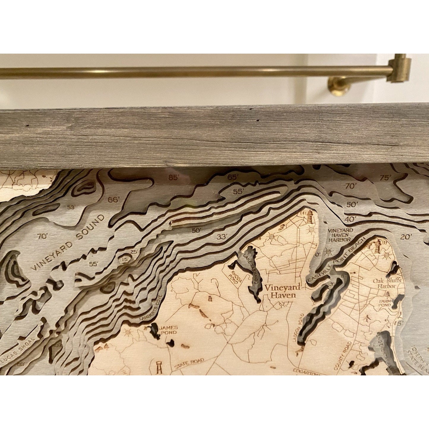 Martha's Vineyard 3D Nautical Wood Map in a grey frame