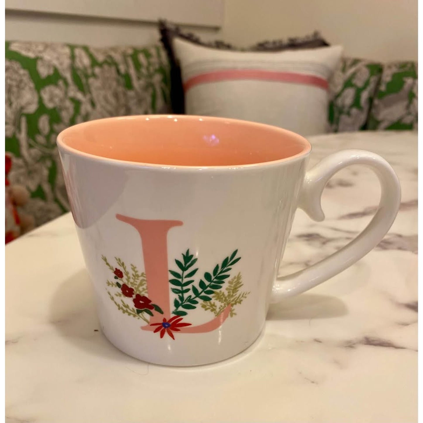 OPALHOUSE Floral "L" 16 oz. JUMBO Coffee Tea Mug Cup 3.75" Tall x 4" Across