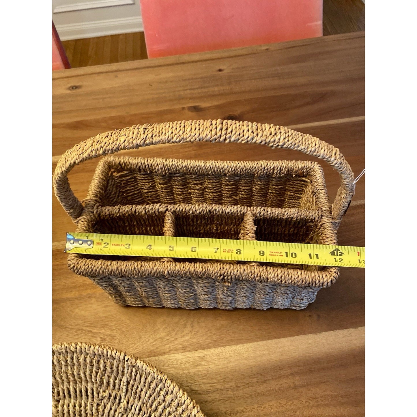 Natural Woven Hyacinth 4 Compartment Storage Organizer Tabletop Basket Bin