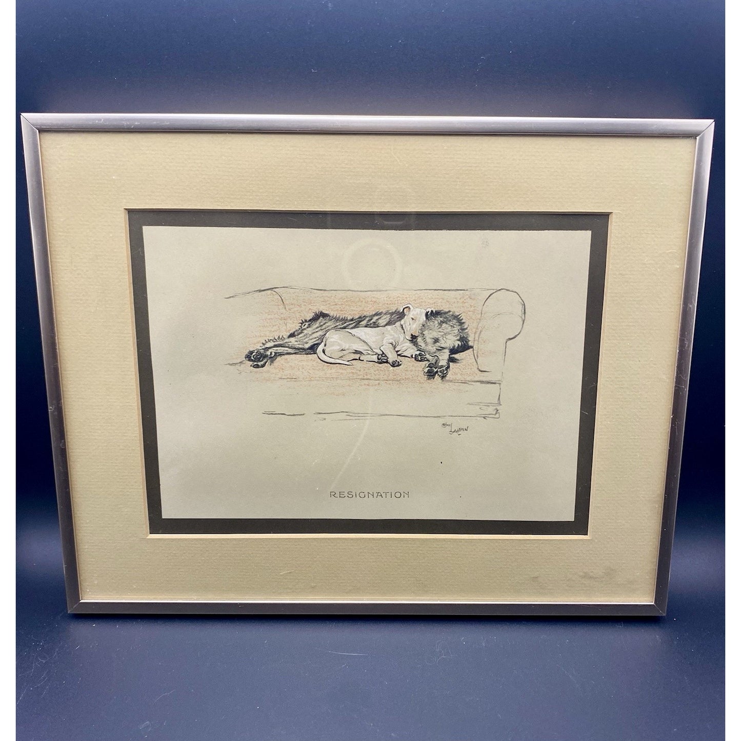 Cecil Aldin Print 1929 Bull Terrier w Wolfhound Approbation Matted Print