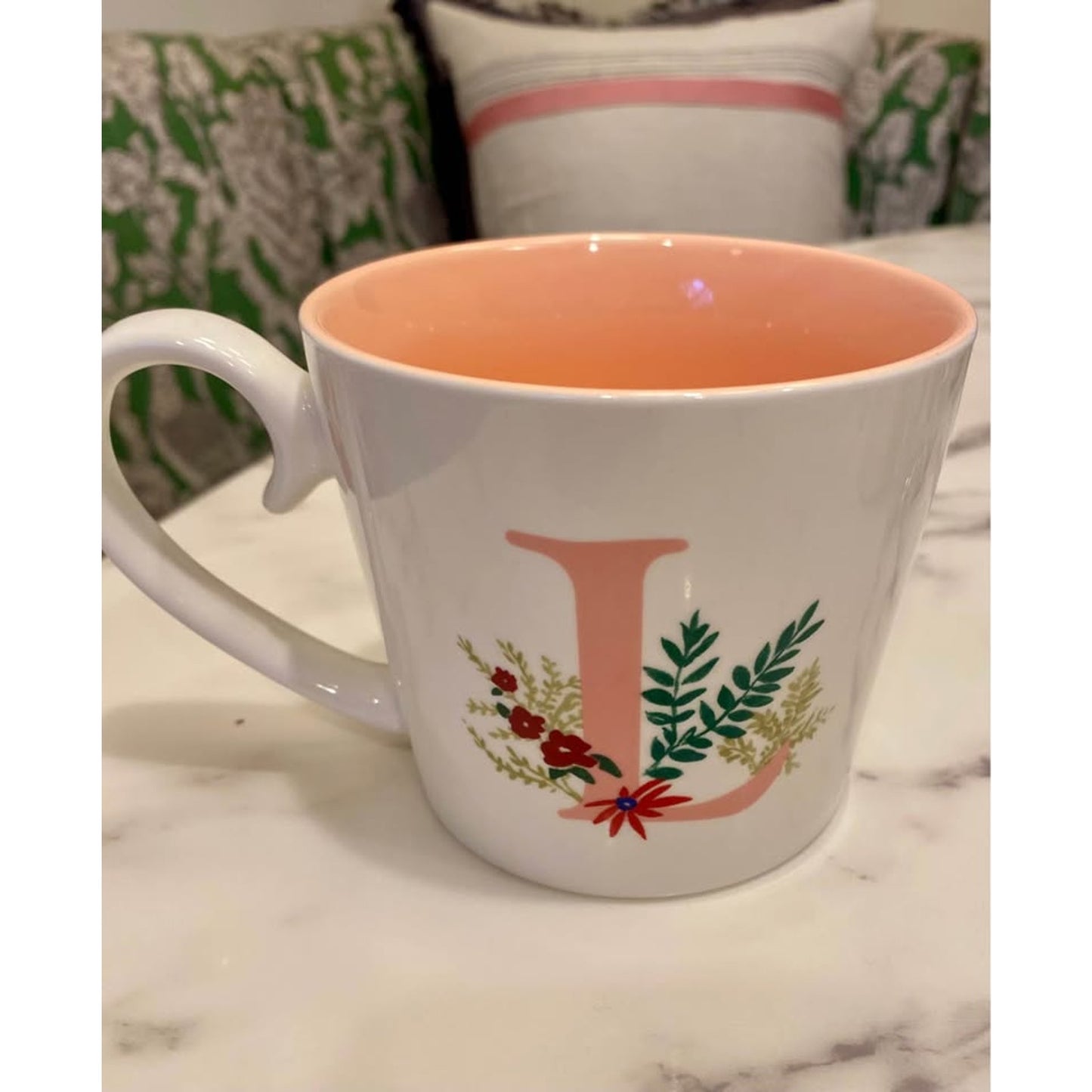 OPALHOUSE Floral "L" 16 oz. JUMBO Coffee Tea Mug Cup 3.75" Tall x 4" Across