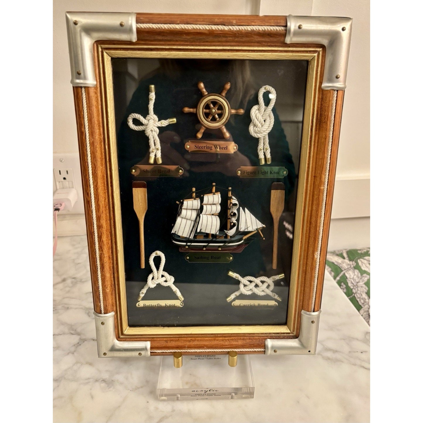 Sailing Ship And Nautical Knots Shadow Box Display Wall Decor