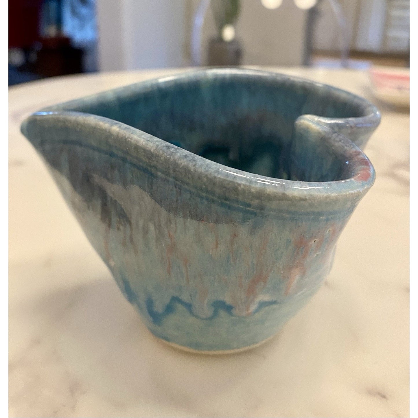 Lisa Howe Signed Art pottery blue/pink valentine day heart shaped dish