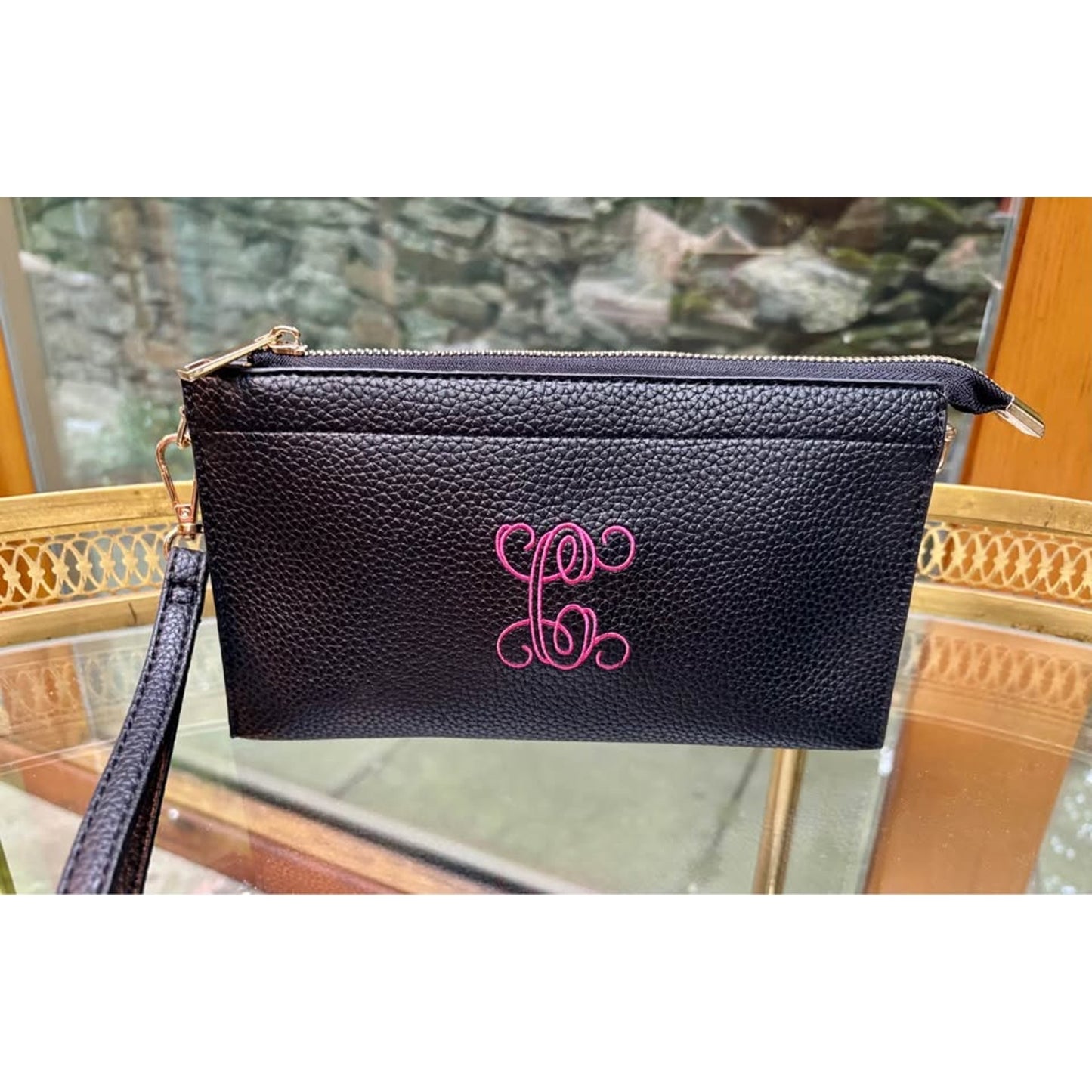 New Black Monogrammed 'C' Wristlet Clutch Crossbody Bag