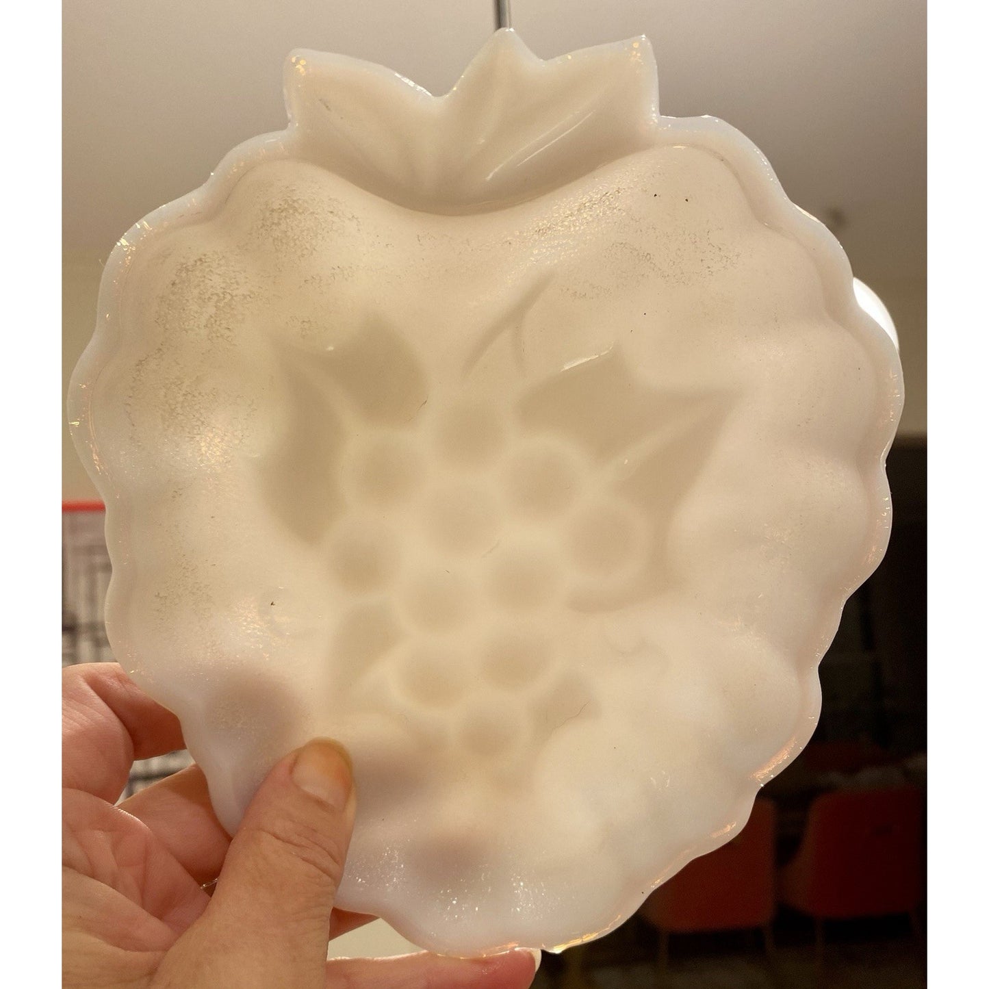 Vintage Hazel Atlas Milk Glass Harvest Grape candy trinket dish 6.75”
