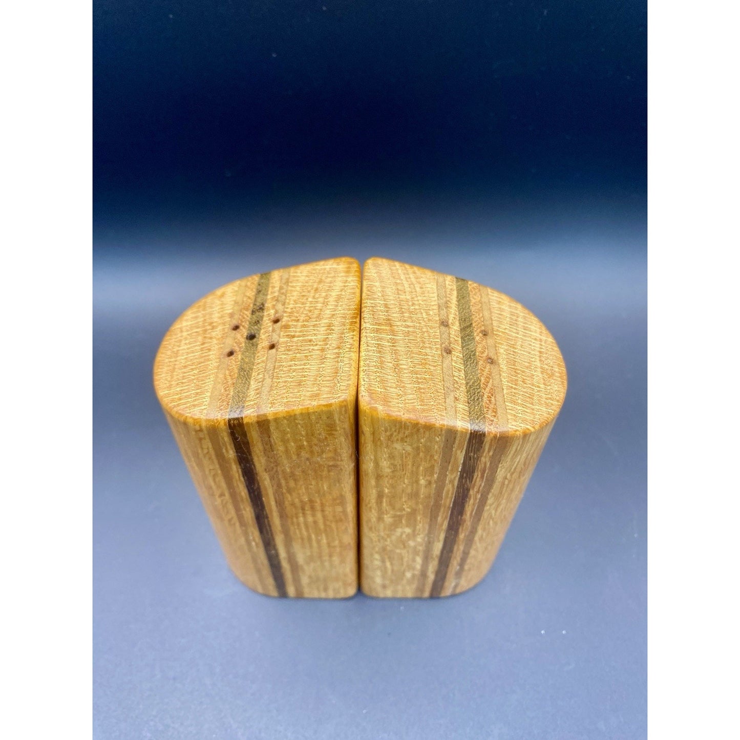 Vintage MCM Style Striped Wood Retro Salt & Pepper Shaker Abstract Boho Rustic