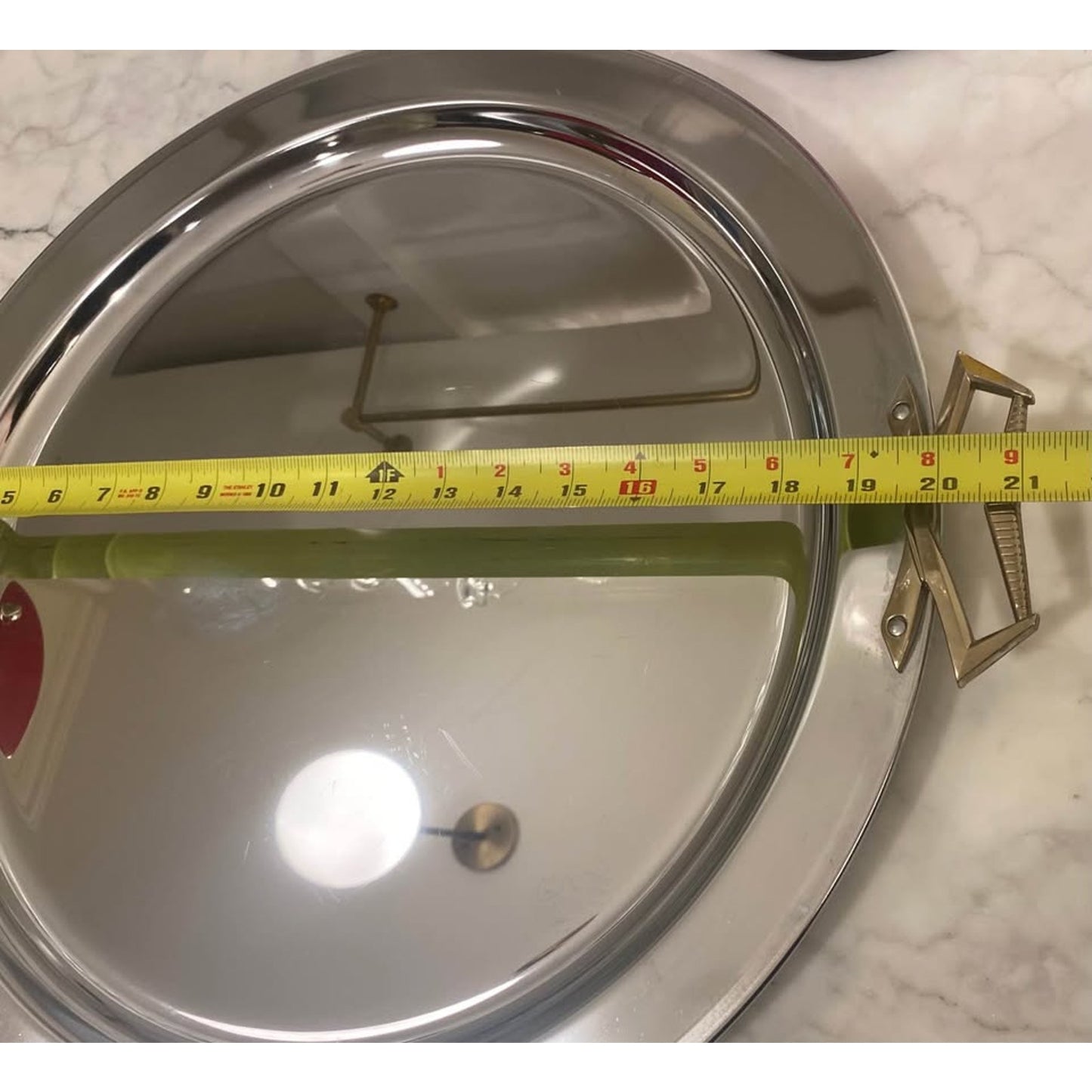 TG Kromex Mid Century Round 20" Serving Tray Platter Brass Handles Chrome MCM