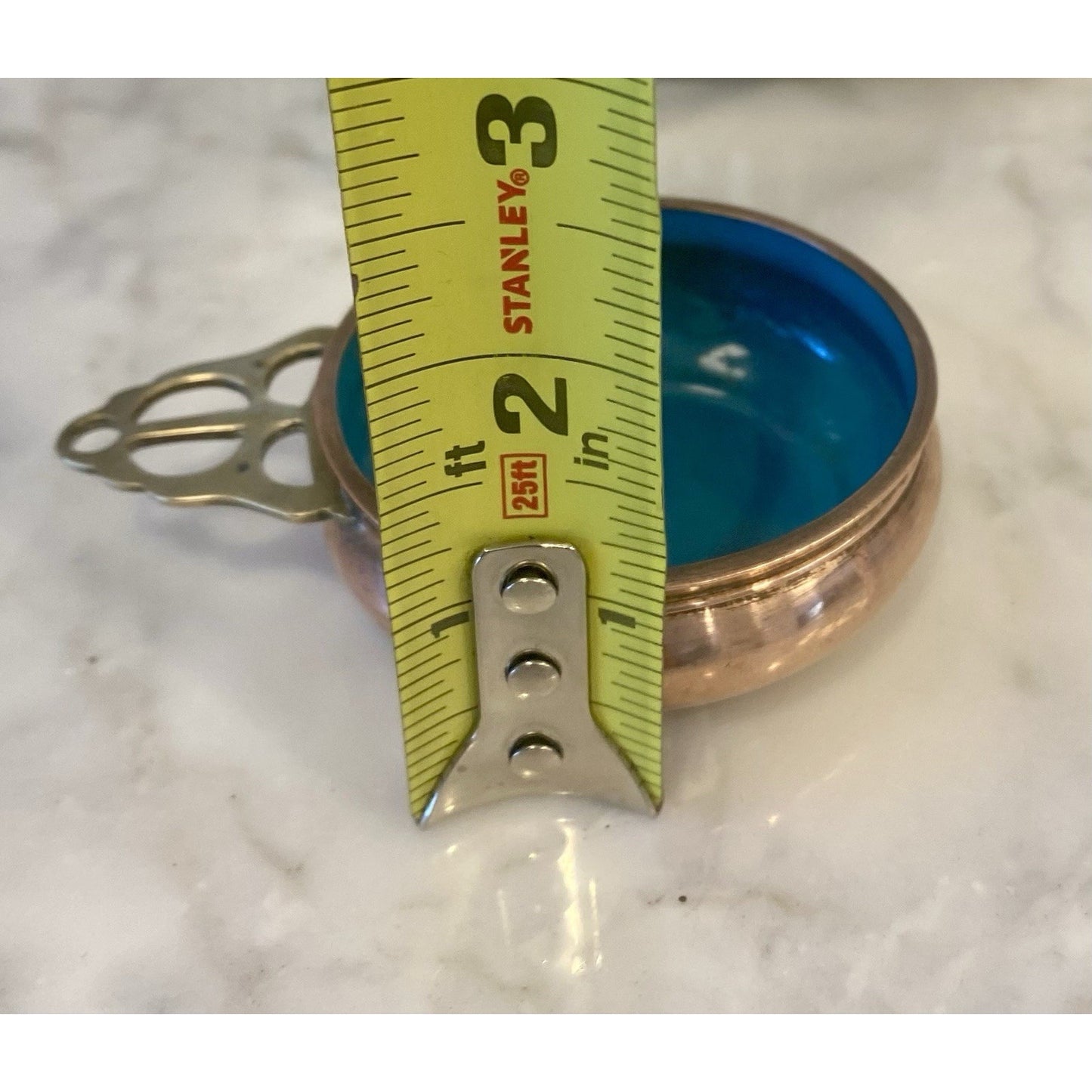 Aqua Copper Brass Enamel Bowl Vintage Chinese Asian Trinket Dish