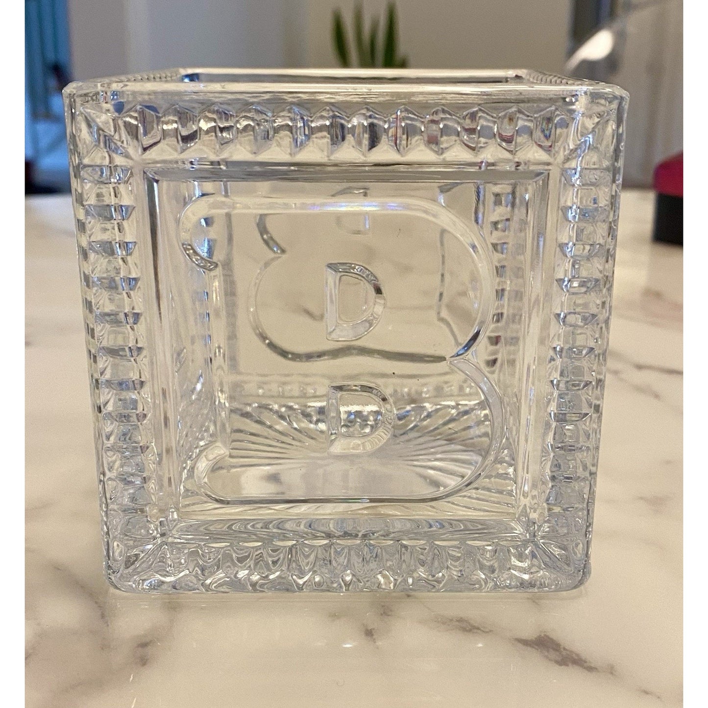 Vintage Teleflora Crystal Block Style Baby Planter Storage Spells Baby 4"