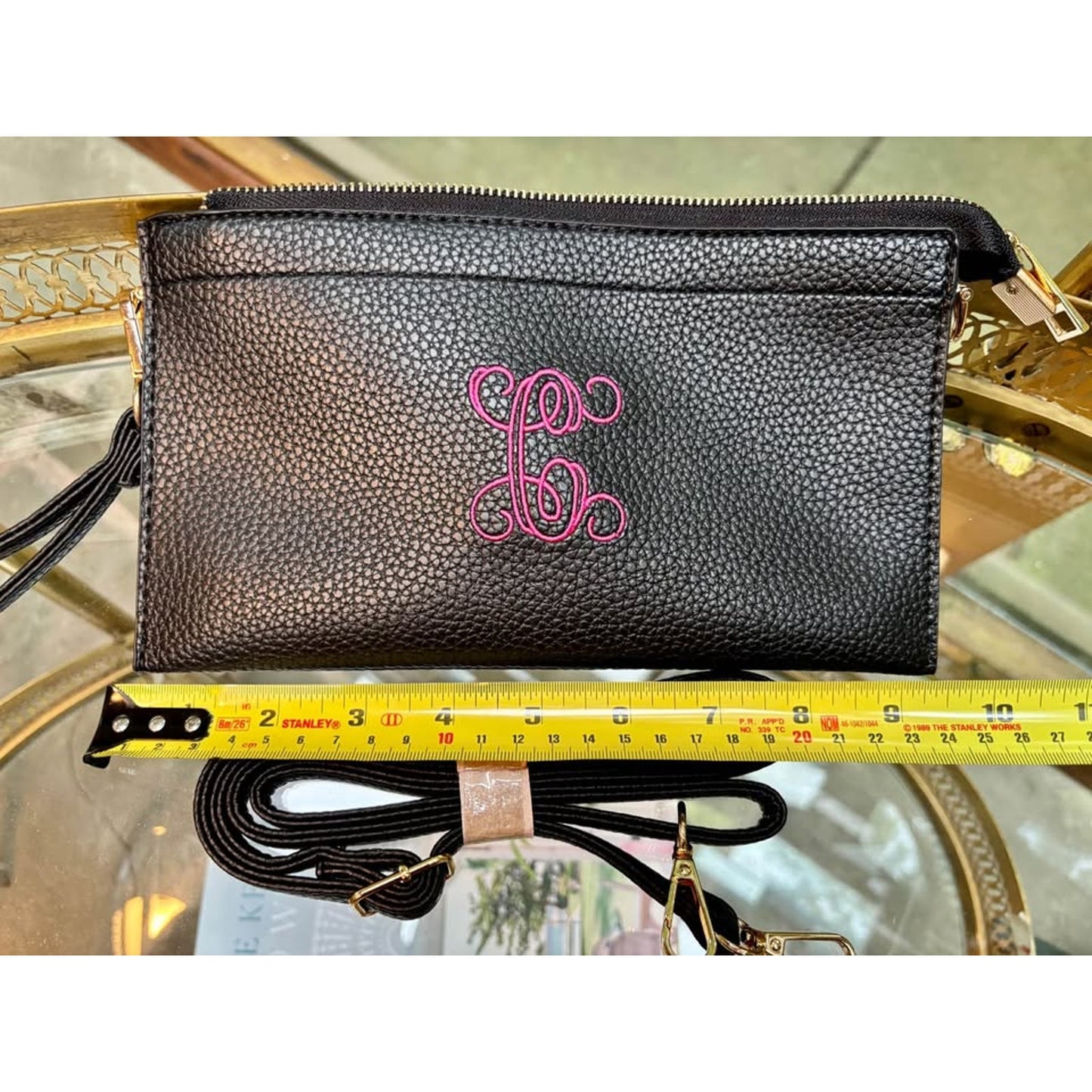 New Black Monogrammed 'C' Wristlet Clutch Crossbody Bag