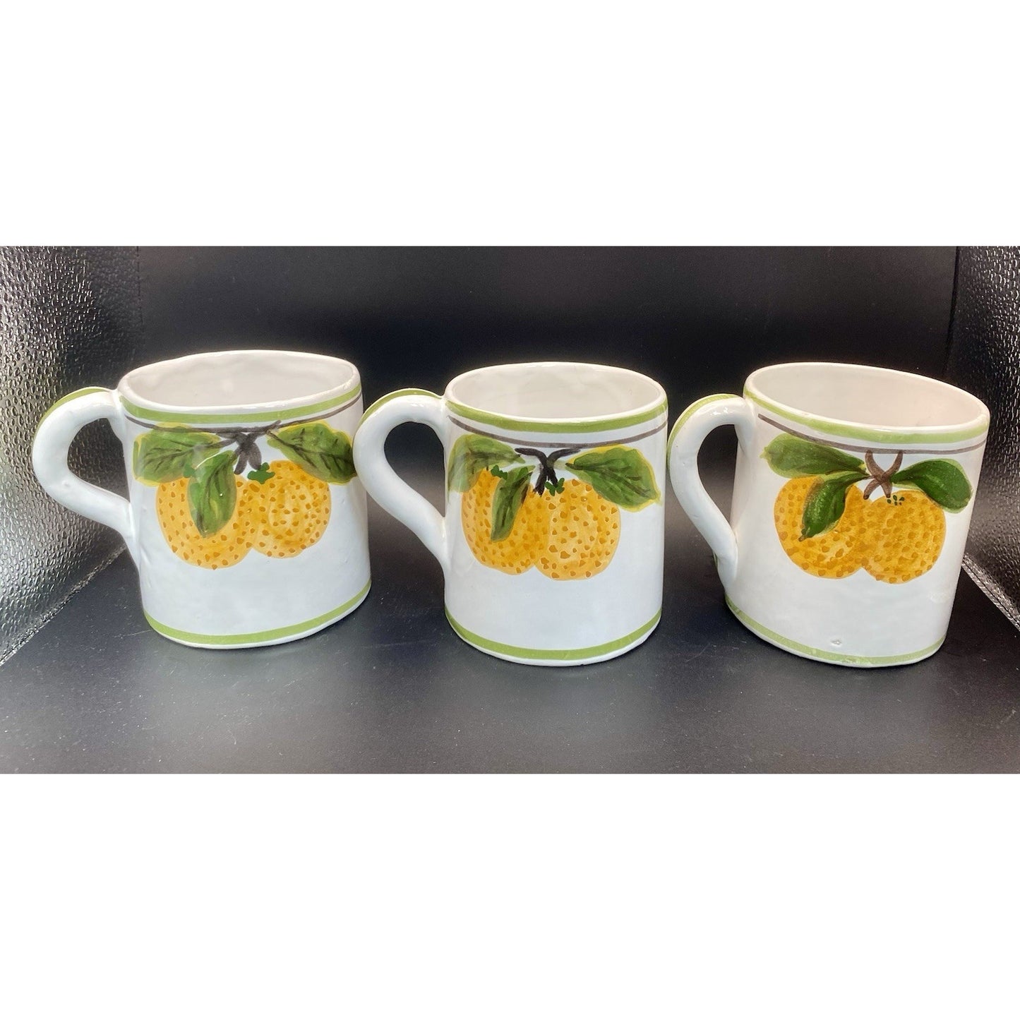 Orange Fruit coffee Mugs Hand Painted from Portugal. Set of 4