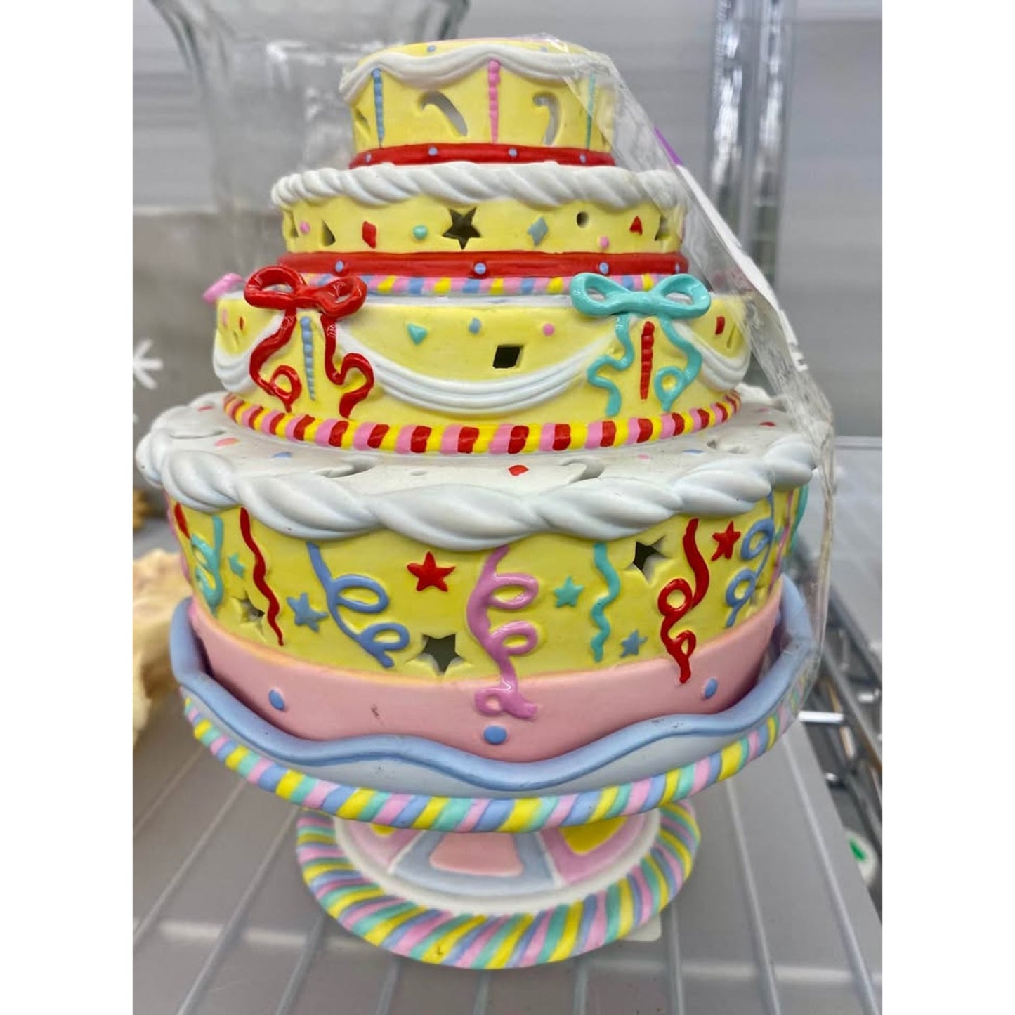 Party Lite Ceramic Cake-Shaped Candle Holder Colorful Whimsical