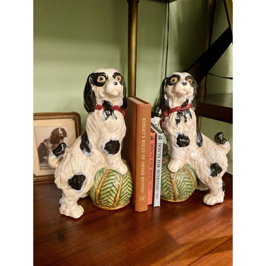 Antique Majolica Staffordshire Style King Charles Spaniel Dogs Ceramic Bookends