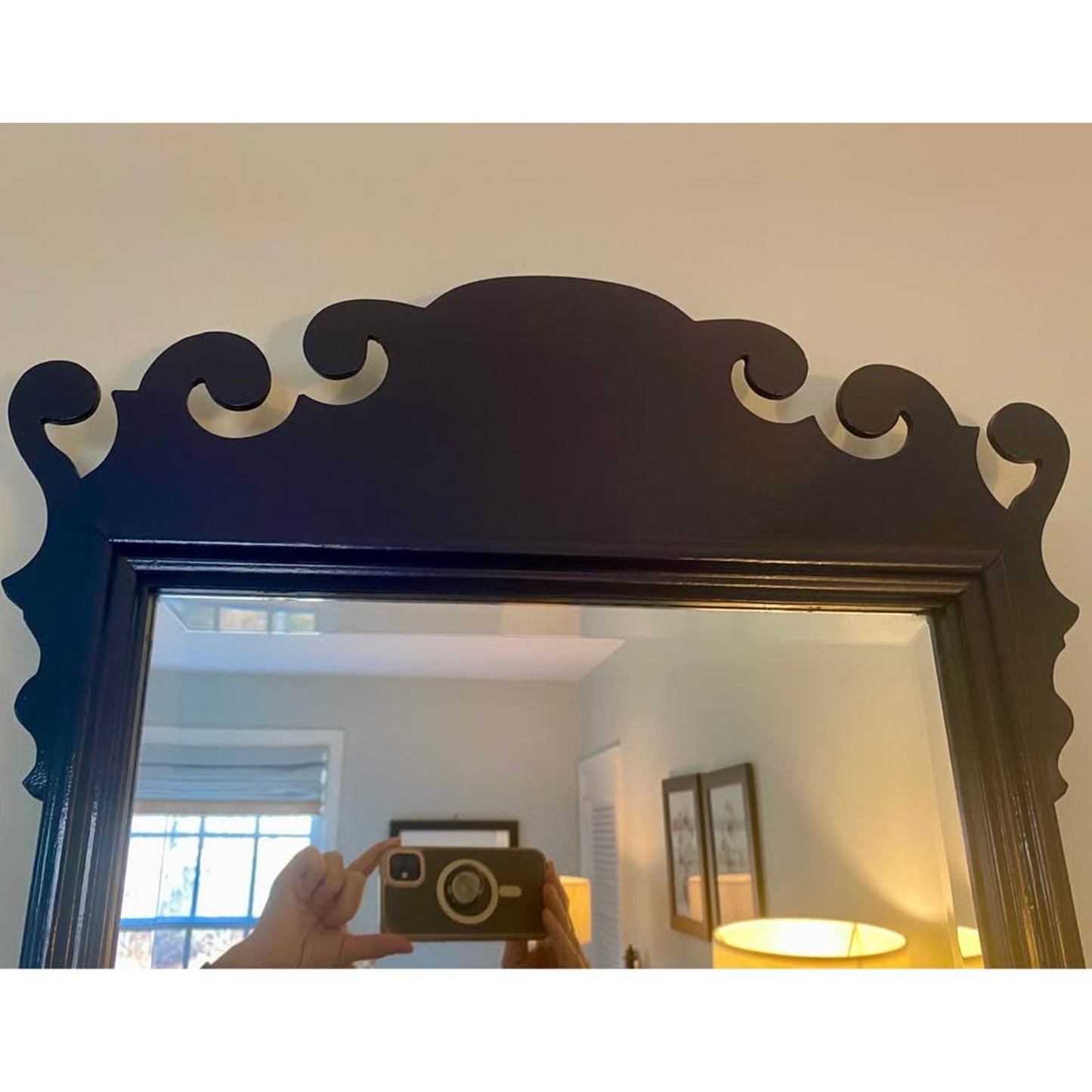 Vintage Hitchcock Newfield Solid Wood Navy Gloss Beveled Mirror