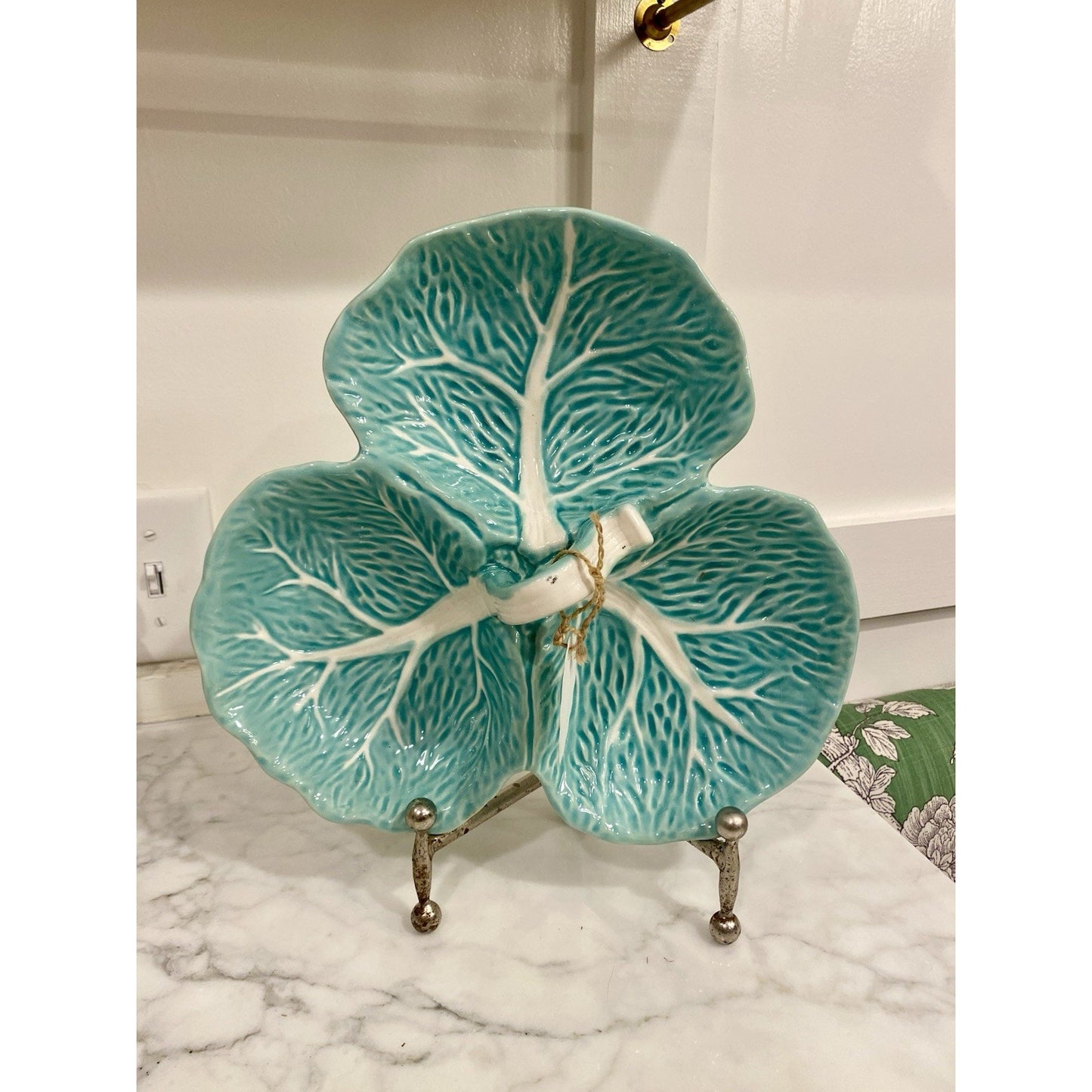 Maxcera Green Cabbage Leaf Three Part Handled Serving Dish