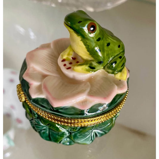 Frog on a Pink Lily Pad Trinket Box
