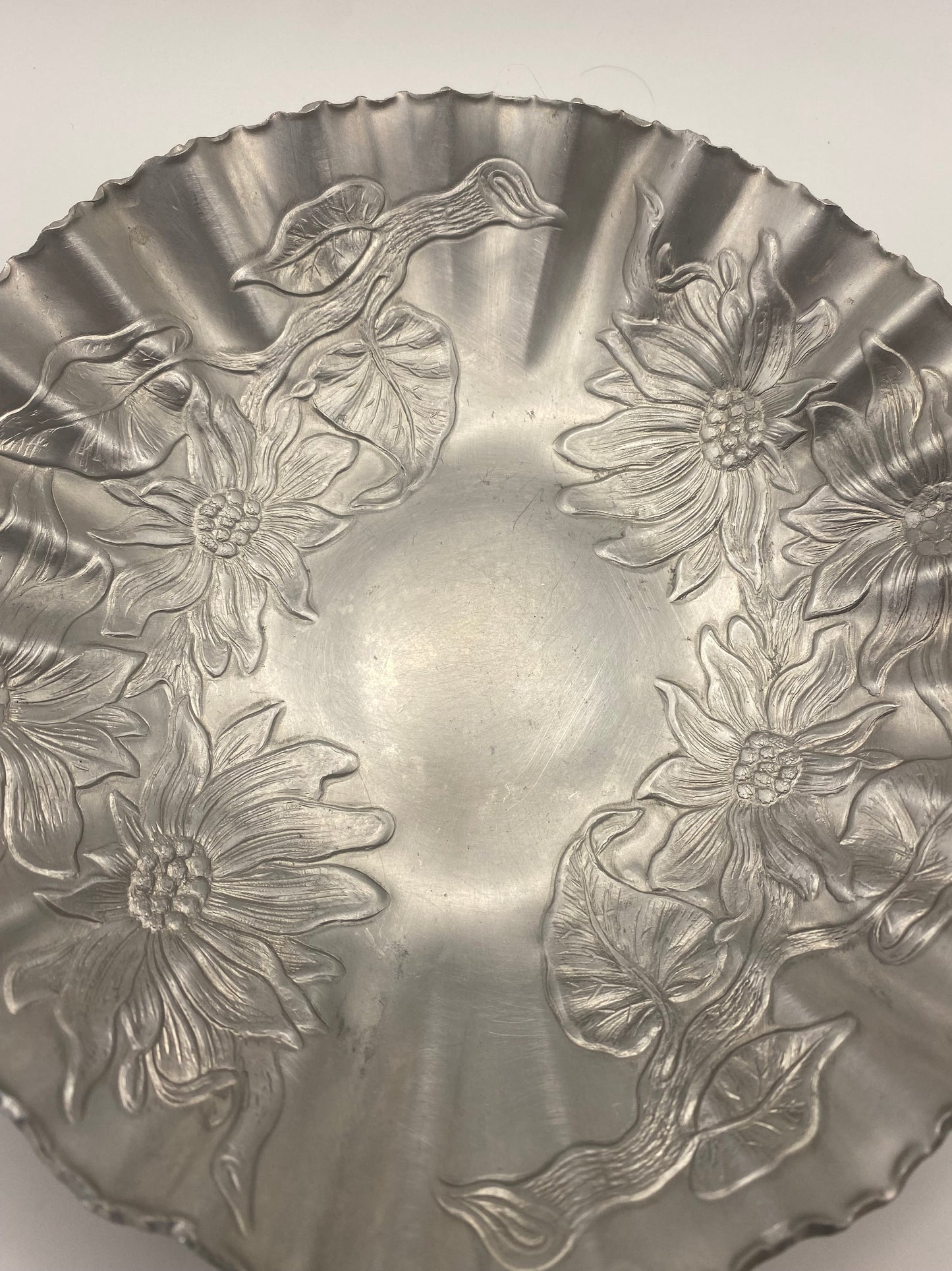 Hand Wrought Hammered Aluminum Sunflower Candy Dish