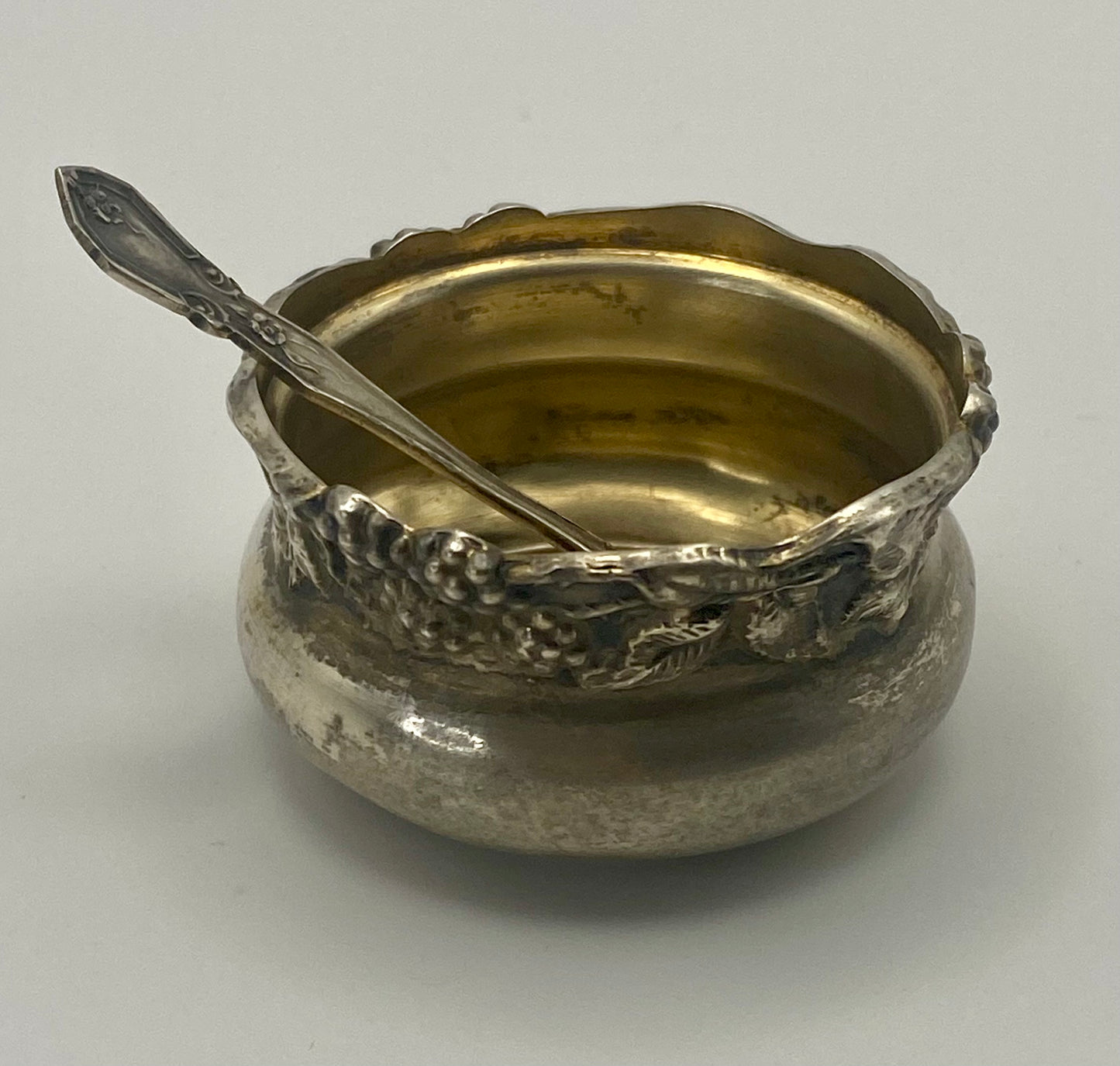 Sterling Silver Salt Cellar with Silver Spoon