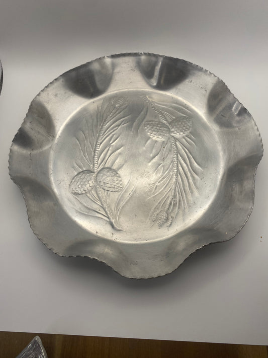 Pine Cone Aluminum Platter with Ruffled Edge