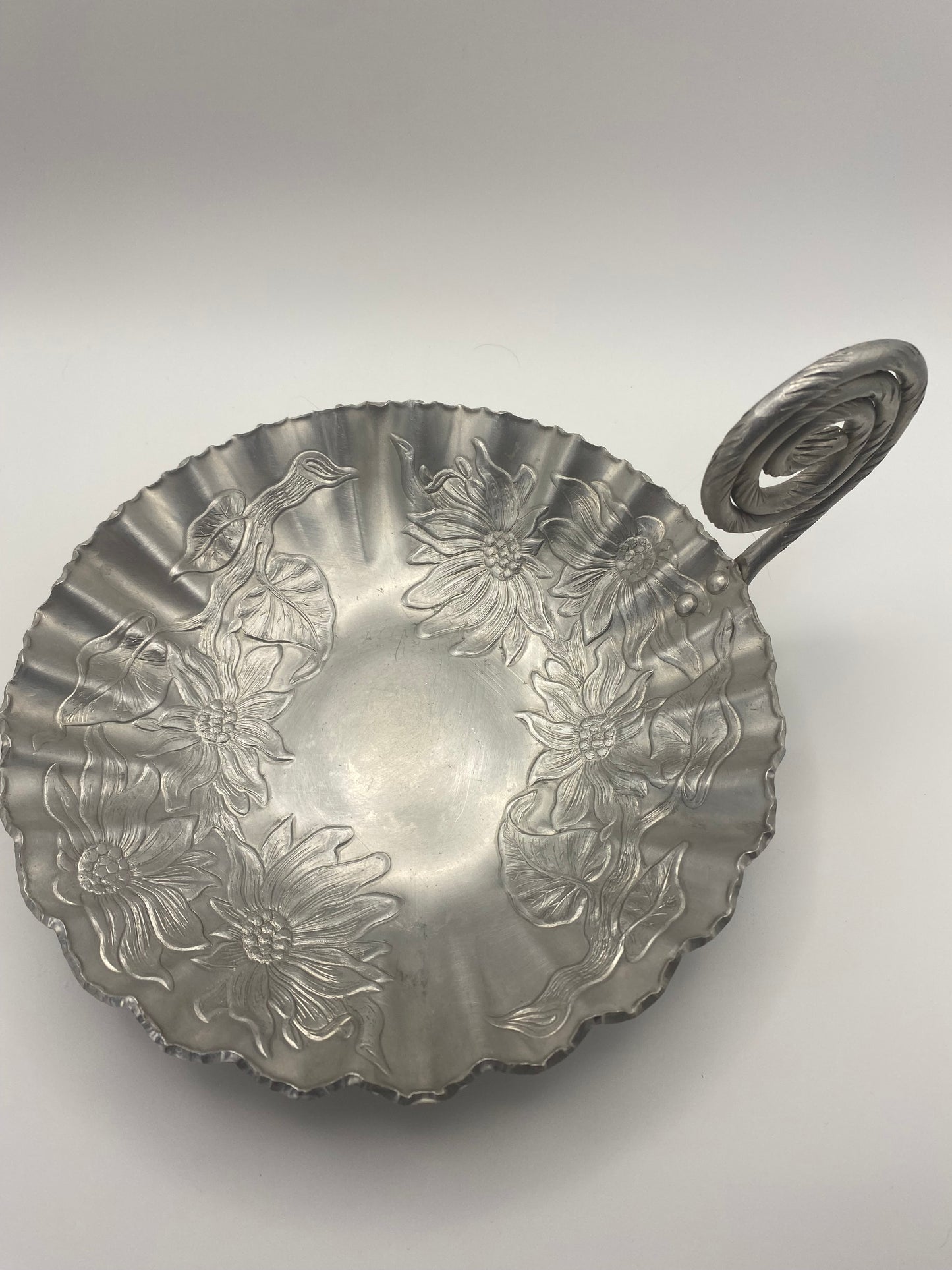 Hand Wrought Hammered Aluminum Sunflower Candy Dish