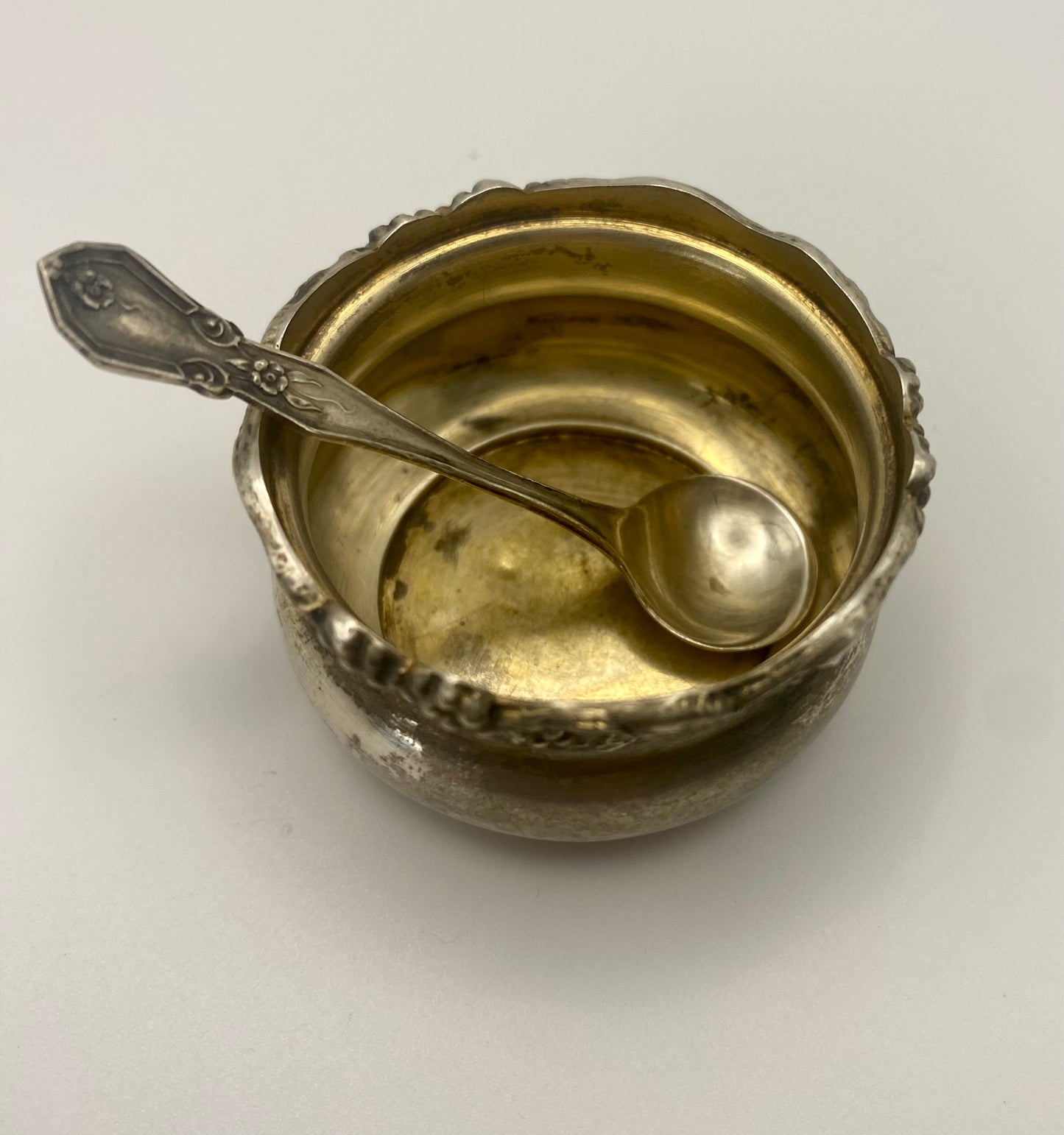 Sterling Silver Salt Cellar with Silver Spoon