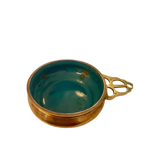 Aqua Copper Brass Enamel Bowl Vintage Chinese Asian Trinket Dish