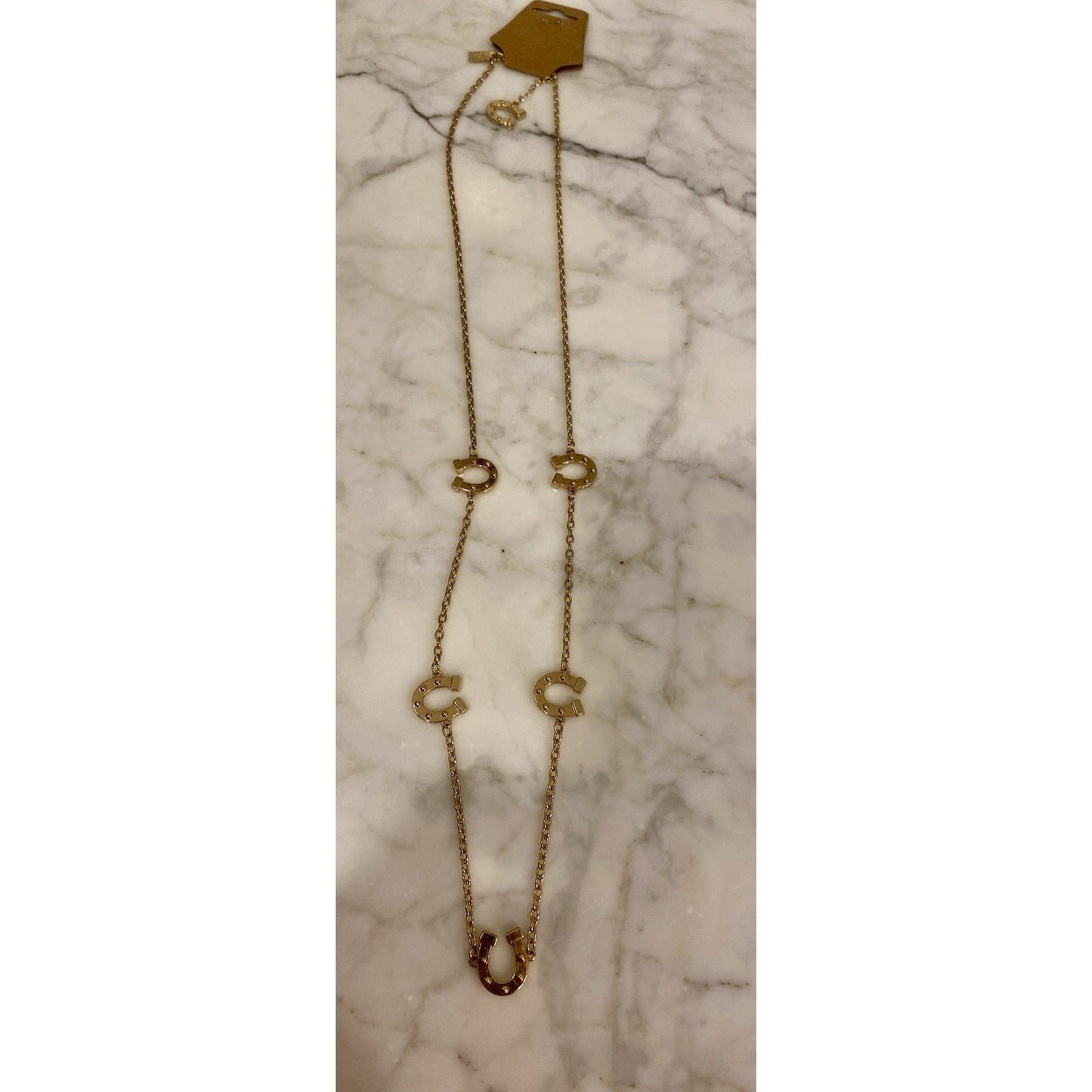 Lilly Pulitzer Necklace Equestrian Horseshoe Preppy Lucky 36” Gold Tone