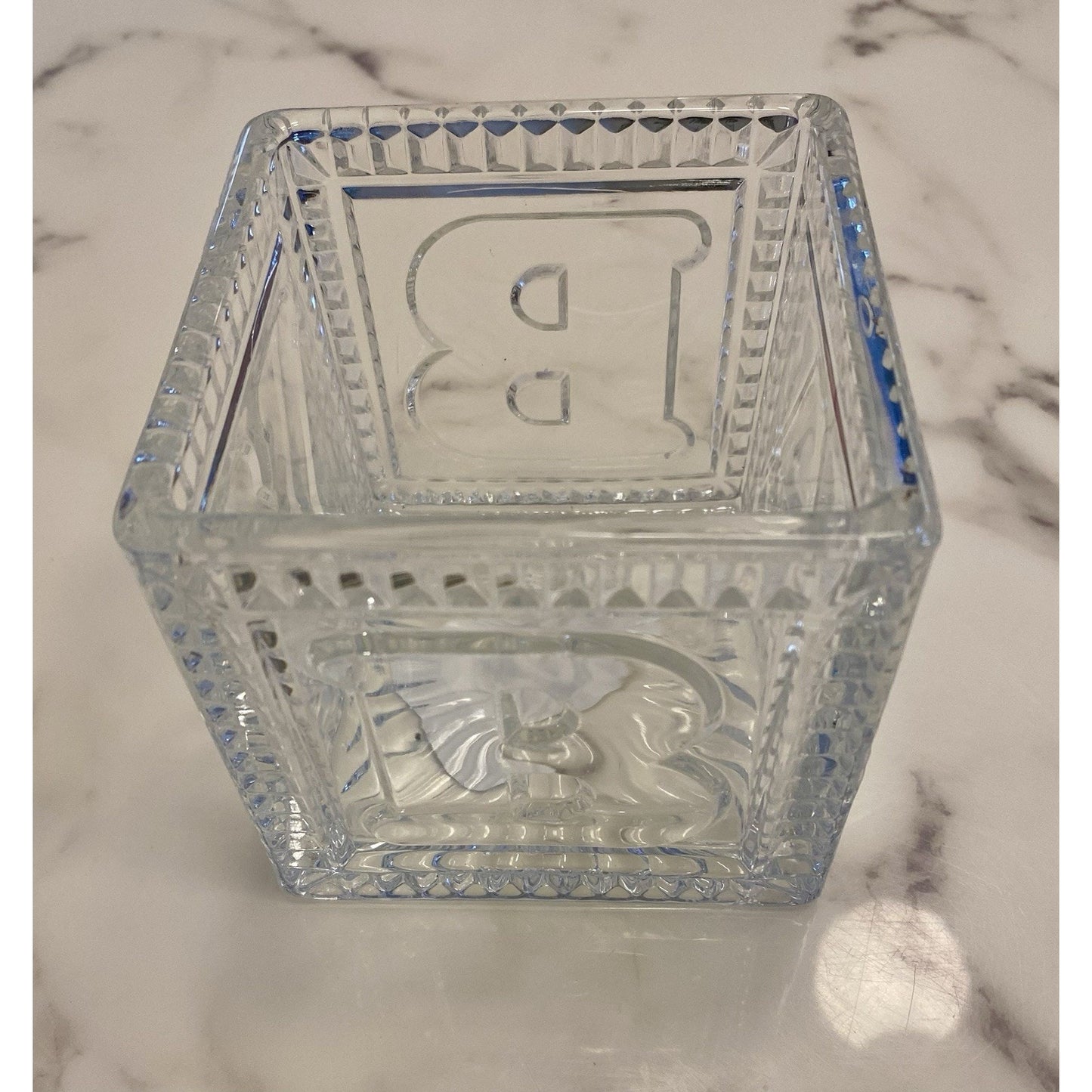 Vintage Teleflora Crystal Block Style Baby Planter Storage Spells Baby 4"