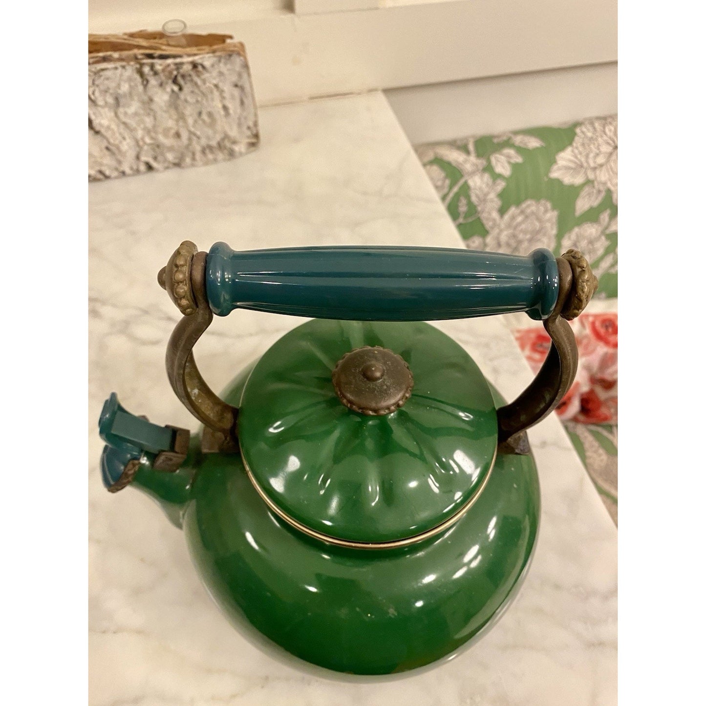 Vintage Green Enamel Teapot