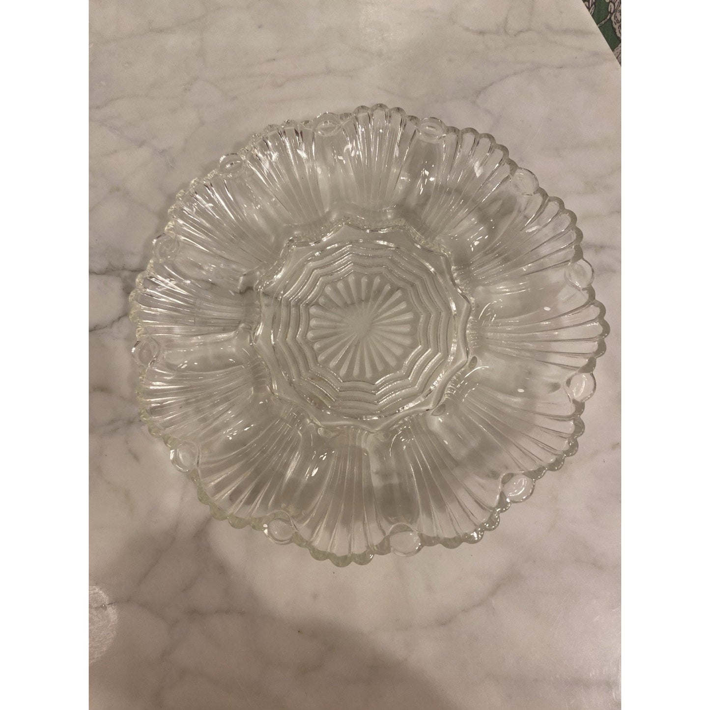 Vintage Anchor Hocking Indiana Clear Glass Deviled Egg Shellfish Platter Tray