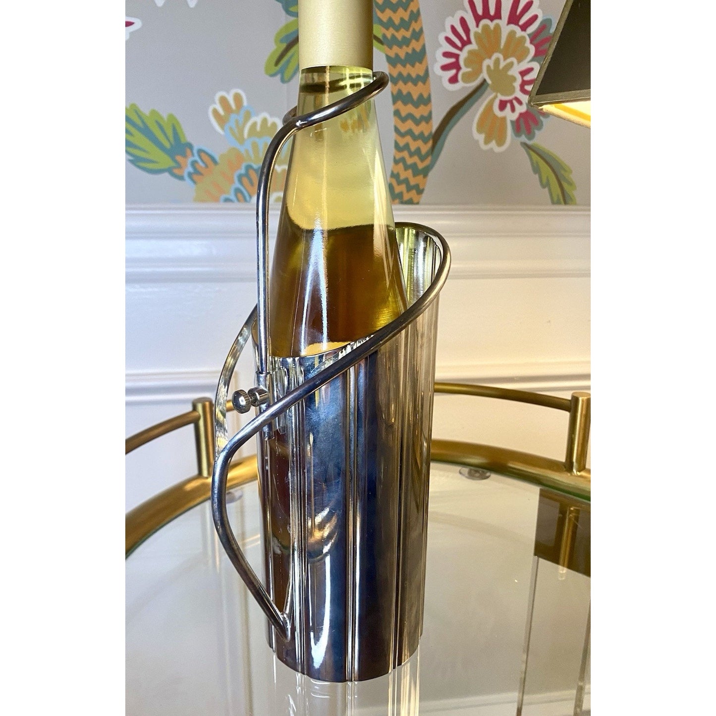 VINTAGE SILVER PLATED OR CHROME BOTTLE HOLDER SERVER