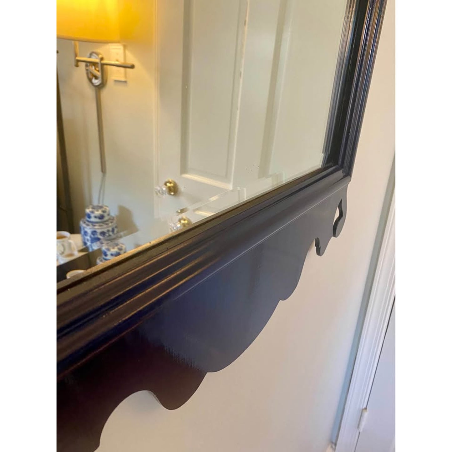 Vintage Hitchcock Newfield Solid Wood Navy Gloss Beveled Mirror