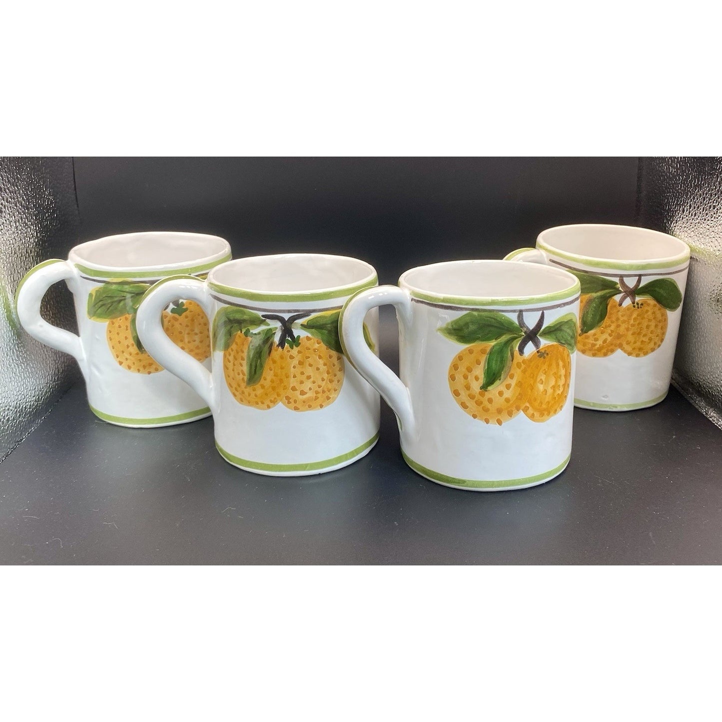 Orange Fruit coffee Mugs Hand Painted from Portugal. Set of 4