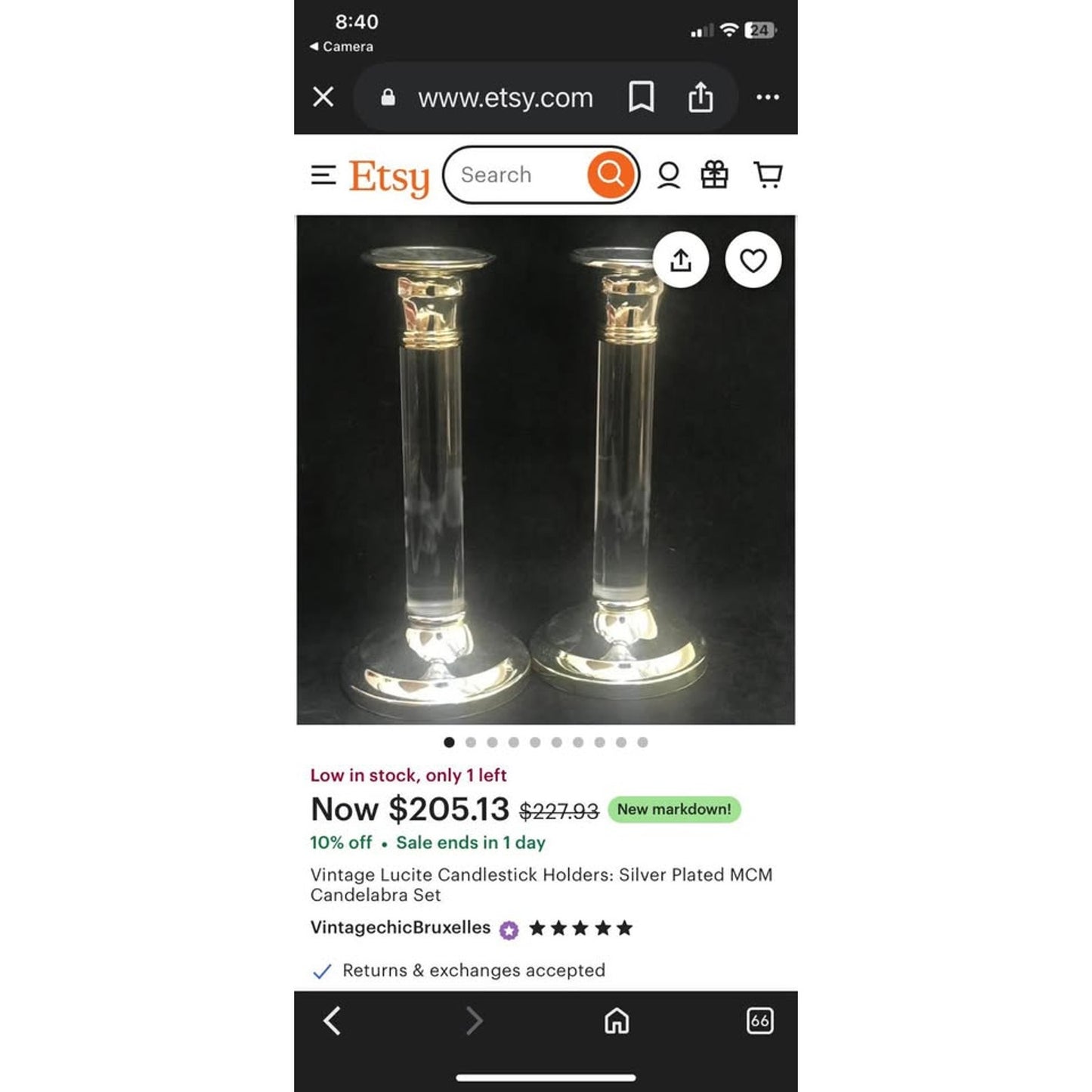 Vintage Unused Silver and Lucite Candle sticks