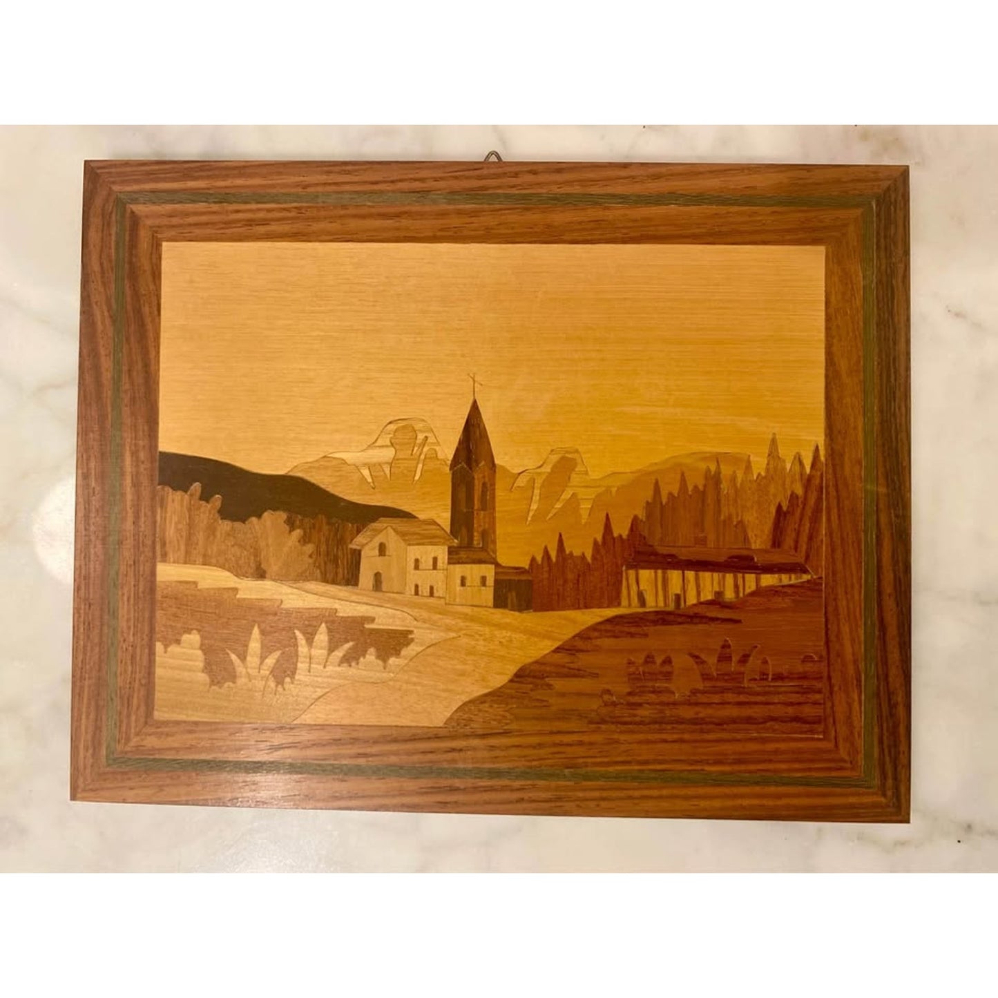 VINTAGE Pisa, Italy MARQUETRY INLAID WOOD WALL ART 9”X 7"
