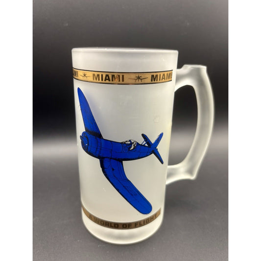 Vtg Miami Frosted Glass Mug Kapan Kent 22K Gold Accent Airplane Collectible Mug