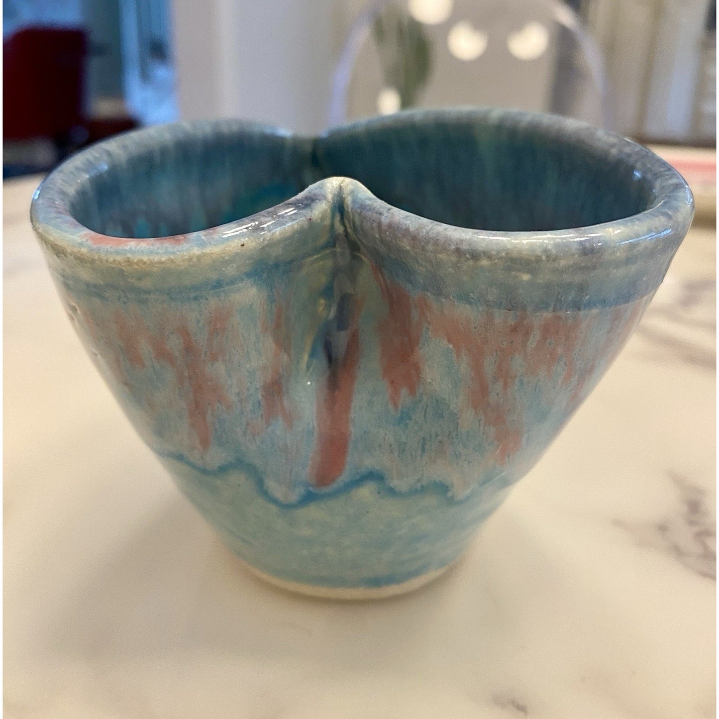 Lisa Howe Signed Art pottery blue/pink valentine day heart shaped dish