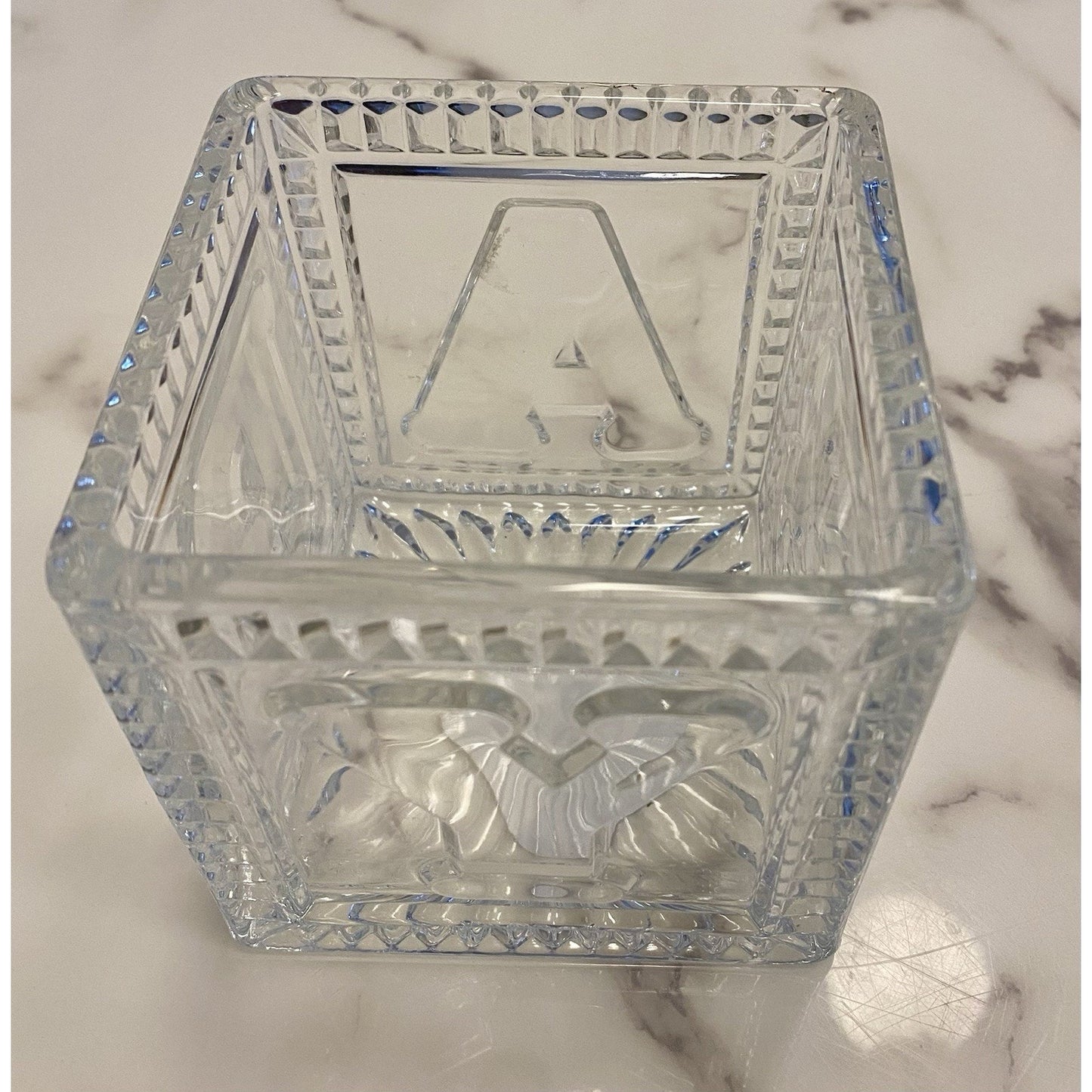 Vintage Teleflora Crystal Block Style Baby Planter Storage Spells Baby 4"