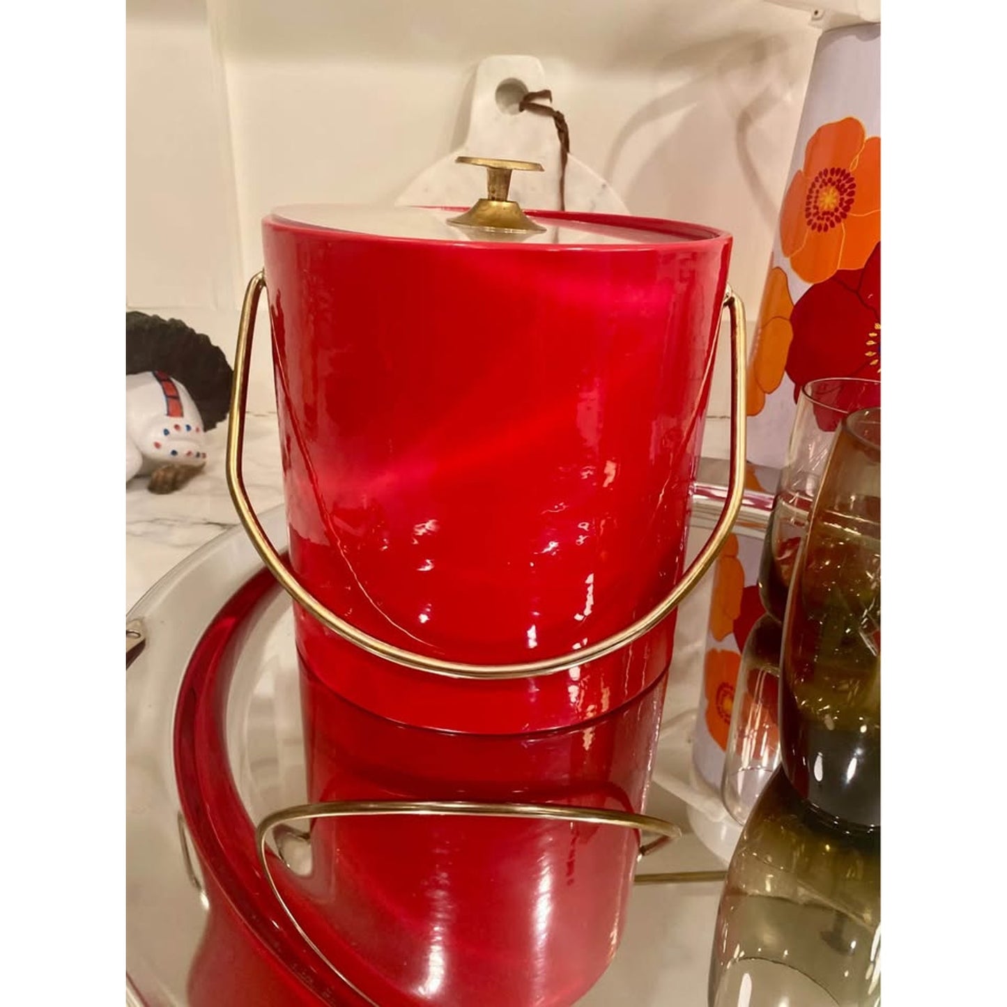MCM Red Vinyl Ice Bucket