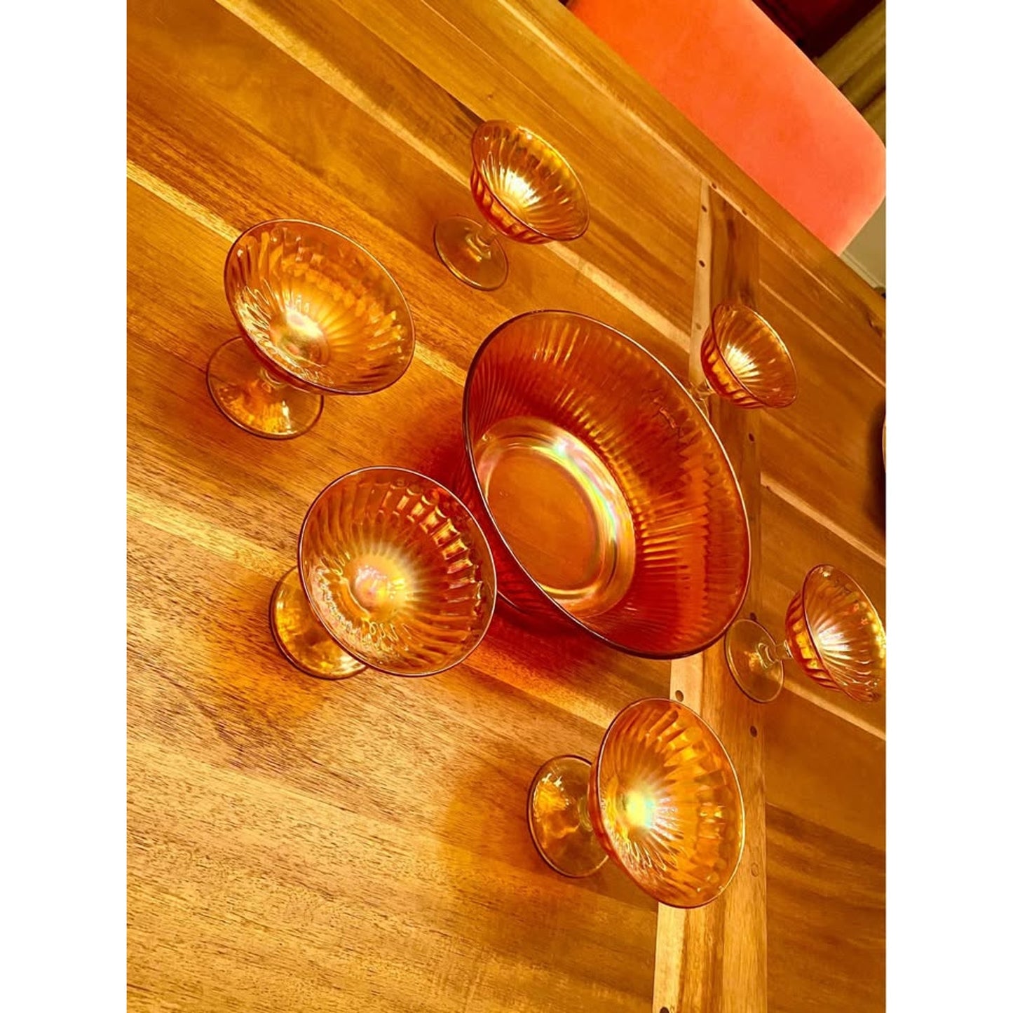 Vintage Carnival Glass fruit bowl and footed berry bowls