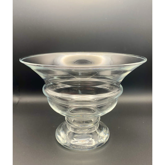 Clear Hand Blown Glass Pedestal Bowl